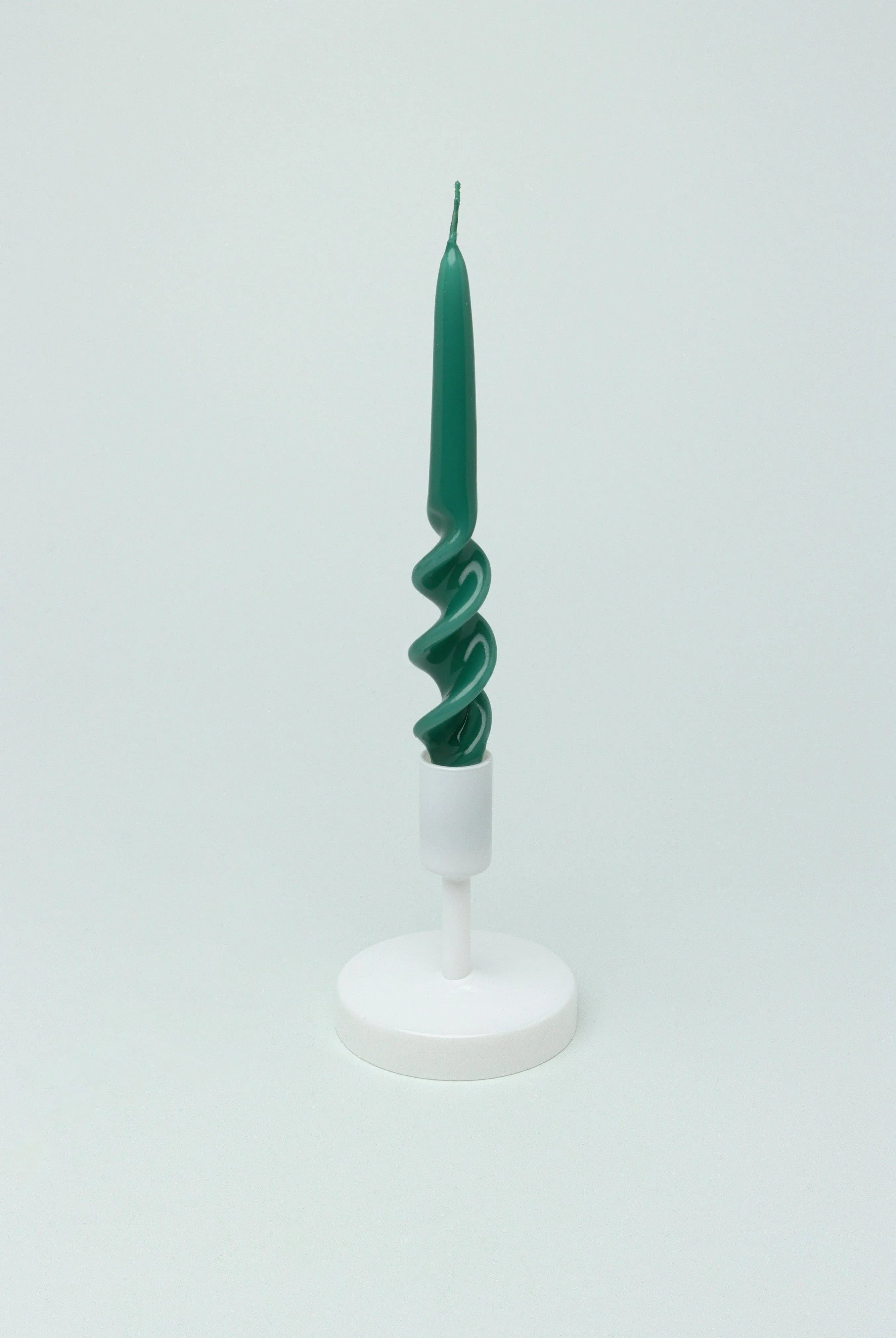 Twiselle Set of 2 Spiral Twisted Hand Dipped Dinner Forest Green Taper Candles - G Decor