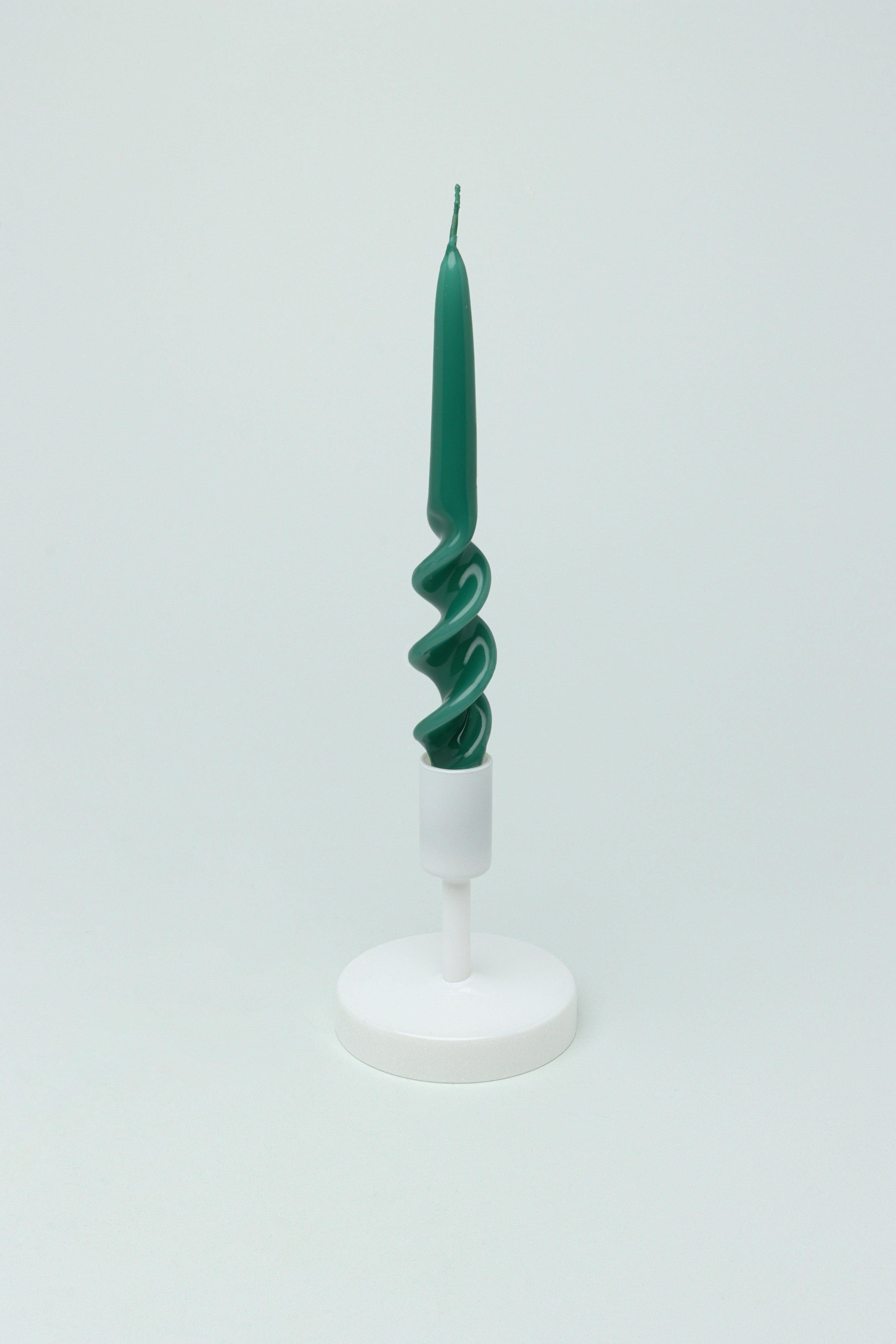 Twiselle Set of 2 Spiral Twisted Hand Dipped Dinner Forest Green Taper Candles - G Decor