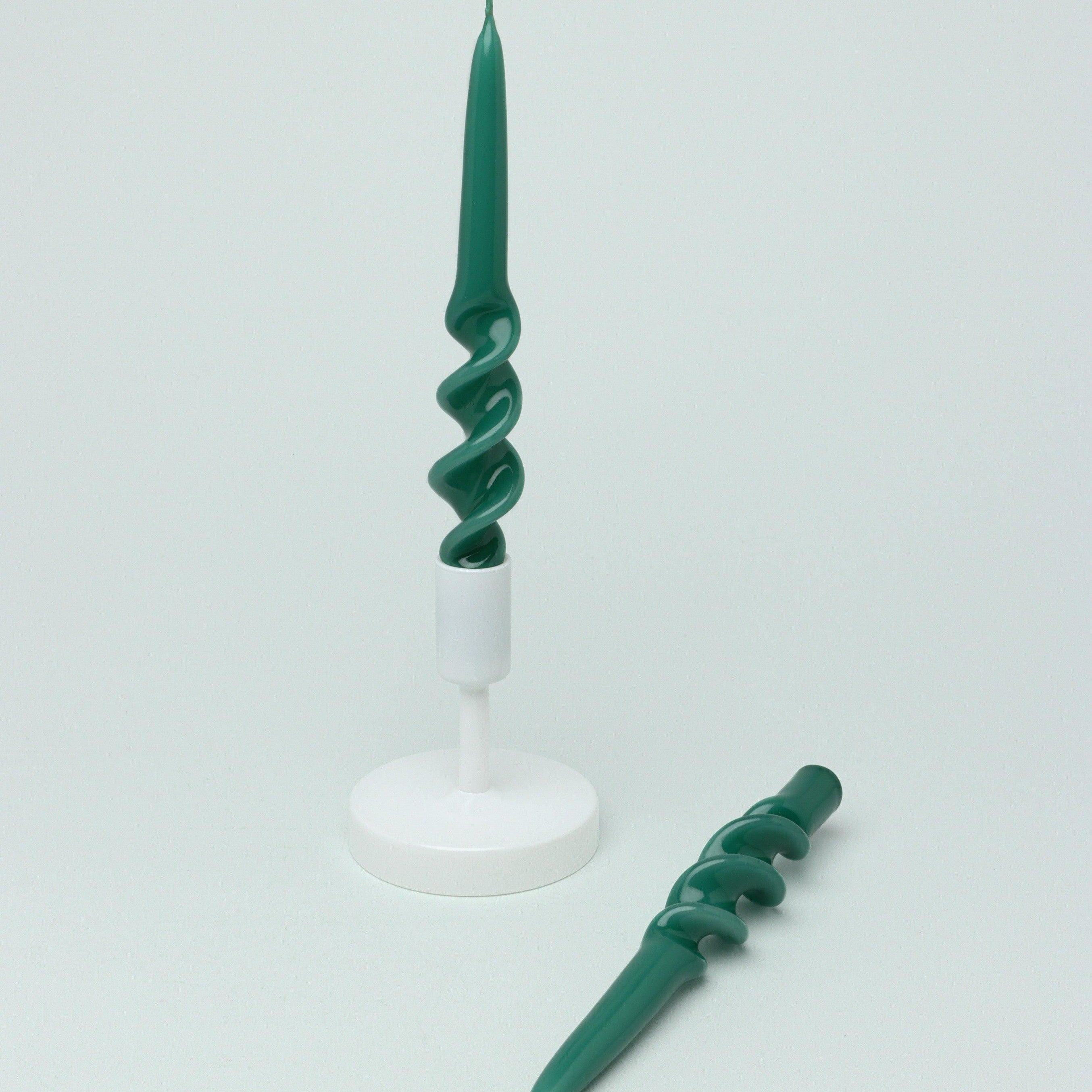 Twiselle Set of 2 Spiral Twisted Hand Dipped Dinner Forest Green Taper Candles - G Decor