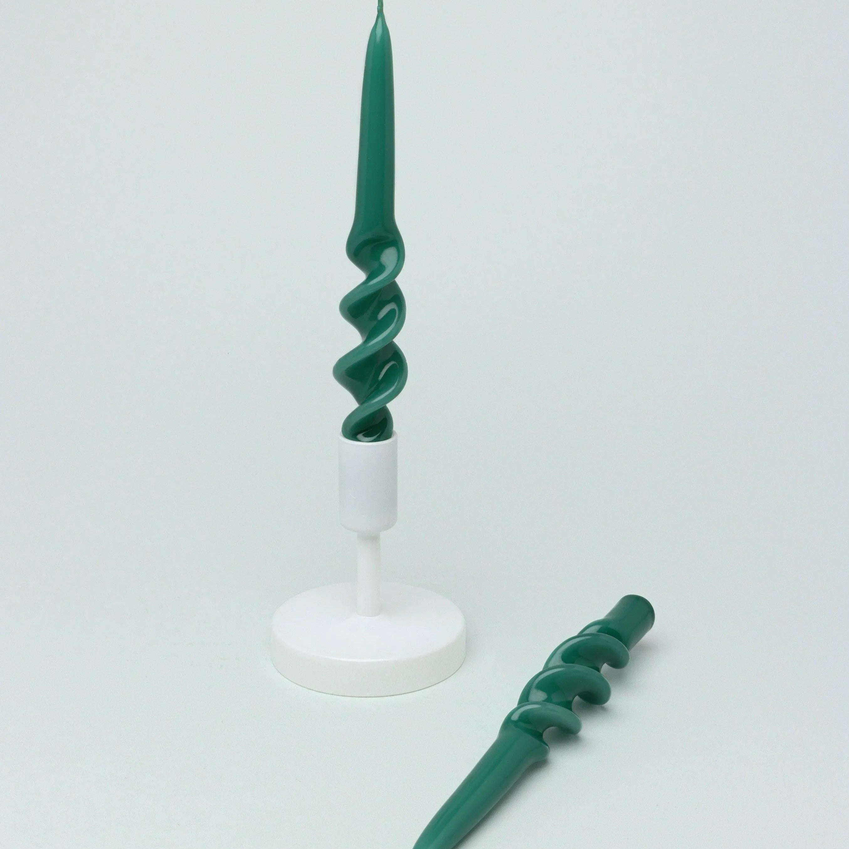Twiselle Set of 2 Spiral Twisted Hand Dipped Dinner Forest Green Taper Candles - G Decor