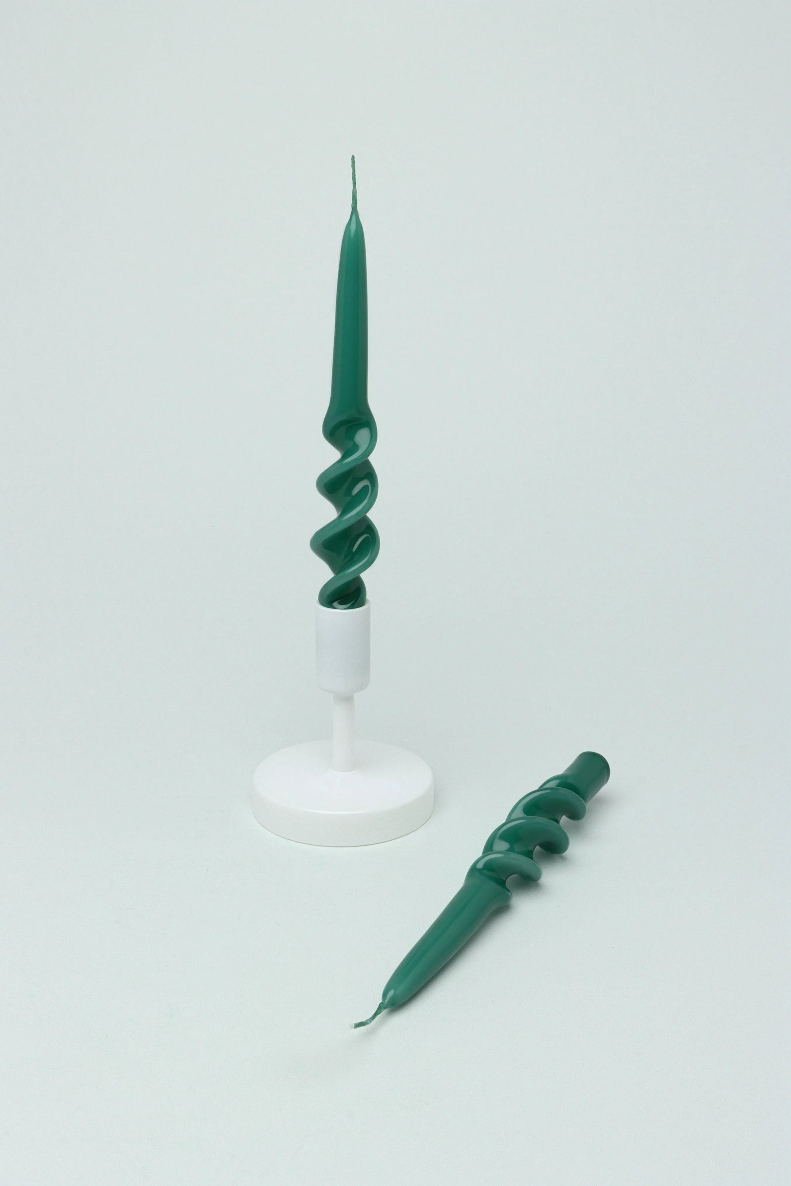 Twiselle Pair of Forest Green Spiral Twisted Taper Candles — G Decor