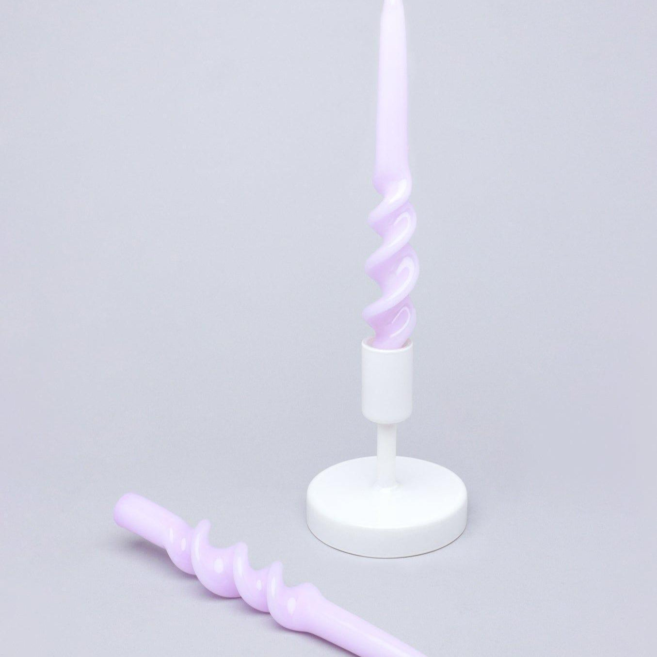 Twiselle Set of 2 Spiral Twisted Hand Dipped Dinner Lilac Taper Candles - G Decor