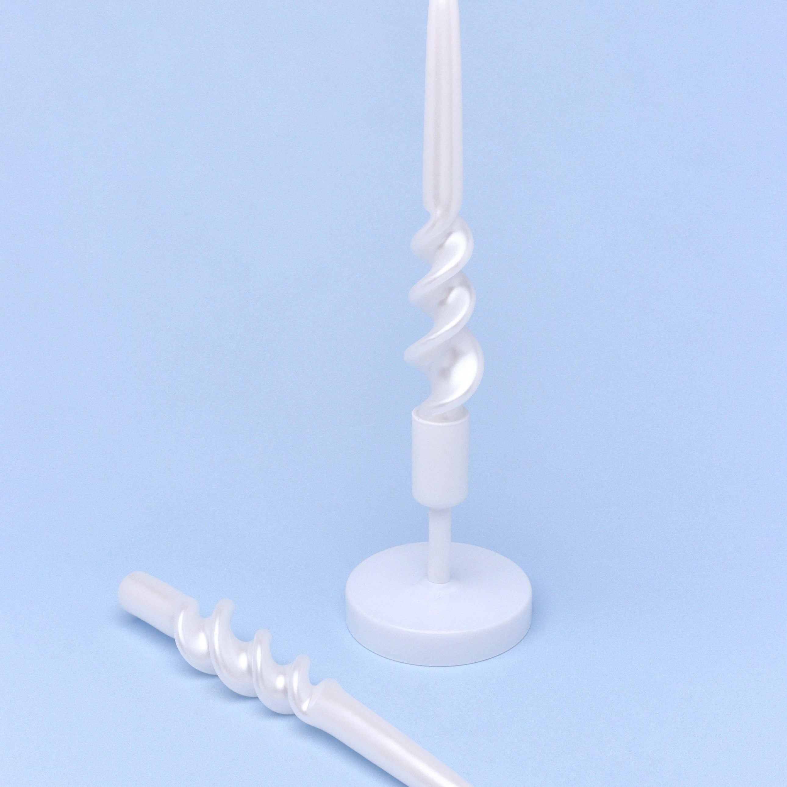 Twiselle Set of 2 Spiral Twisted Hand Dipped Dinner Pearl White Taper Candles - G Decor