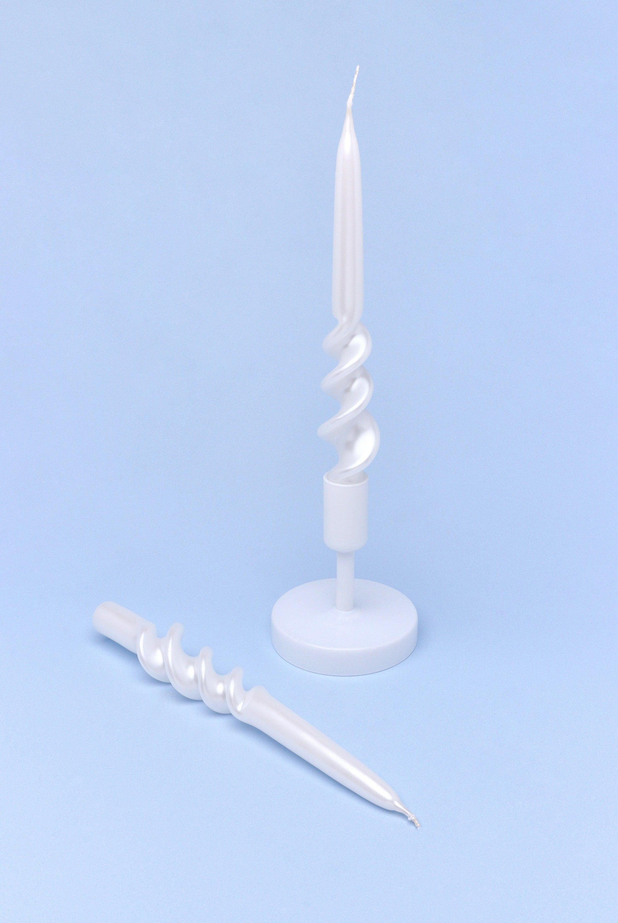 Twiselle Set of 2 Spiral Twisted Hand Dipped Dinner Pearl White Taper Candles - G Decor