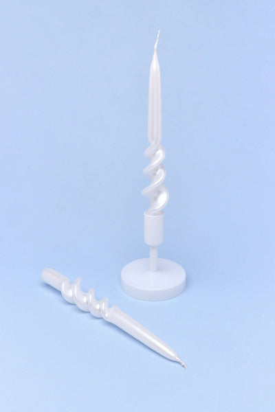 Twiselle Hand-Dipped Spiral Pearl White Taper Candles — Set of 2