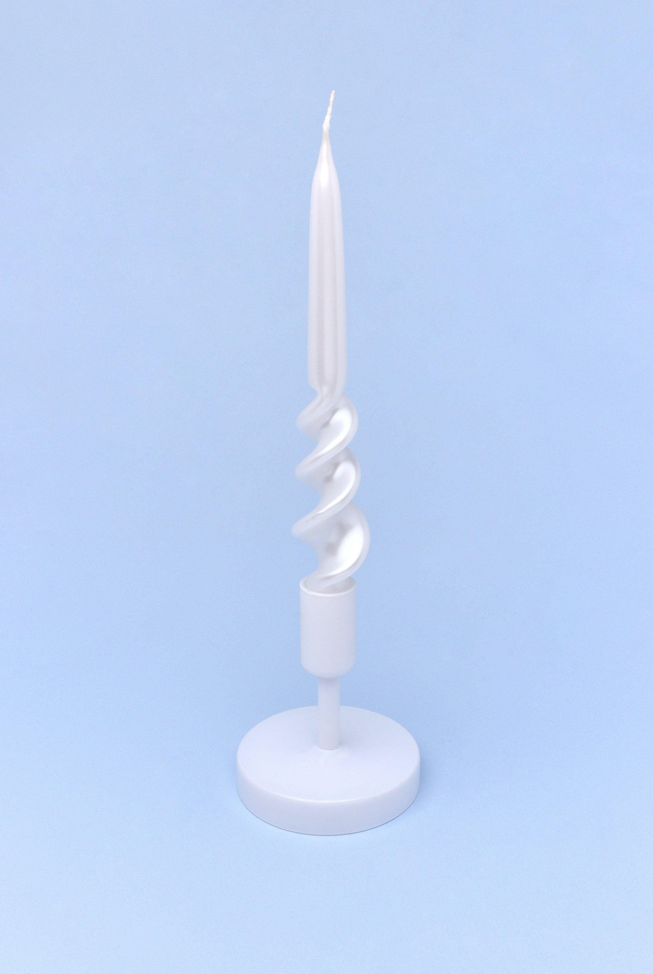 Twiselle Set of 2 Spiral Twisted Hand Dipped Dinner Pearl White Taper Candles - G Decor