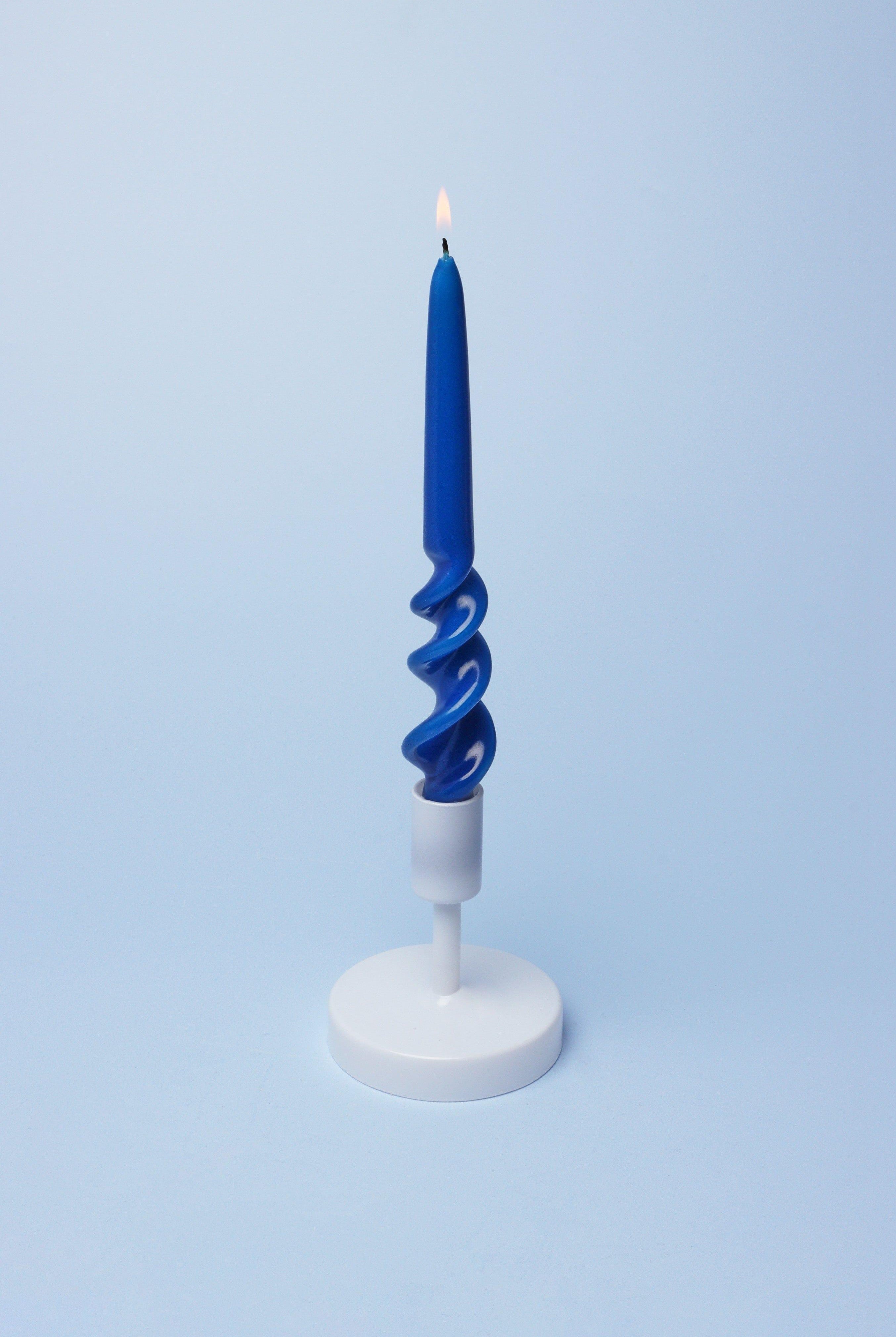 Twiselle Set of 2 Spiral Twisted Hand Dipped Dinner Royal Blue Taper Candles - G Decor