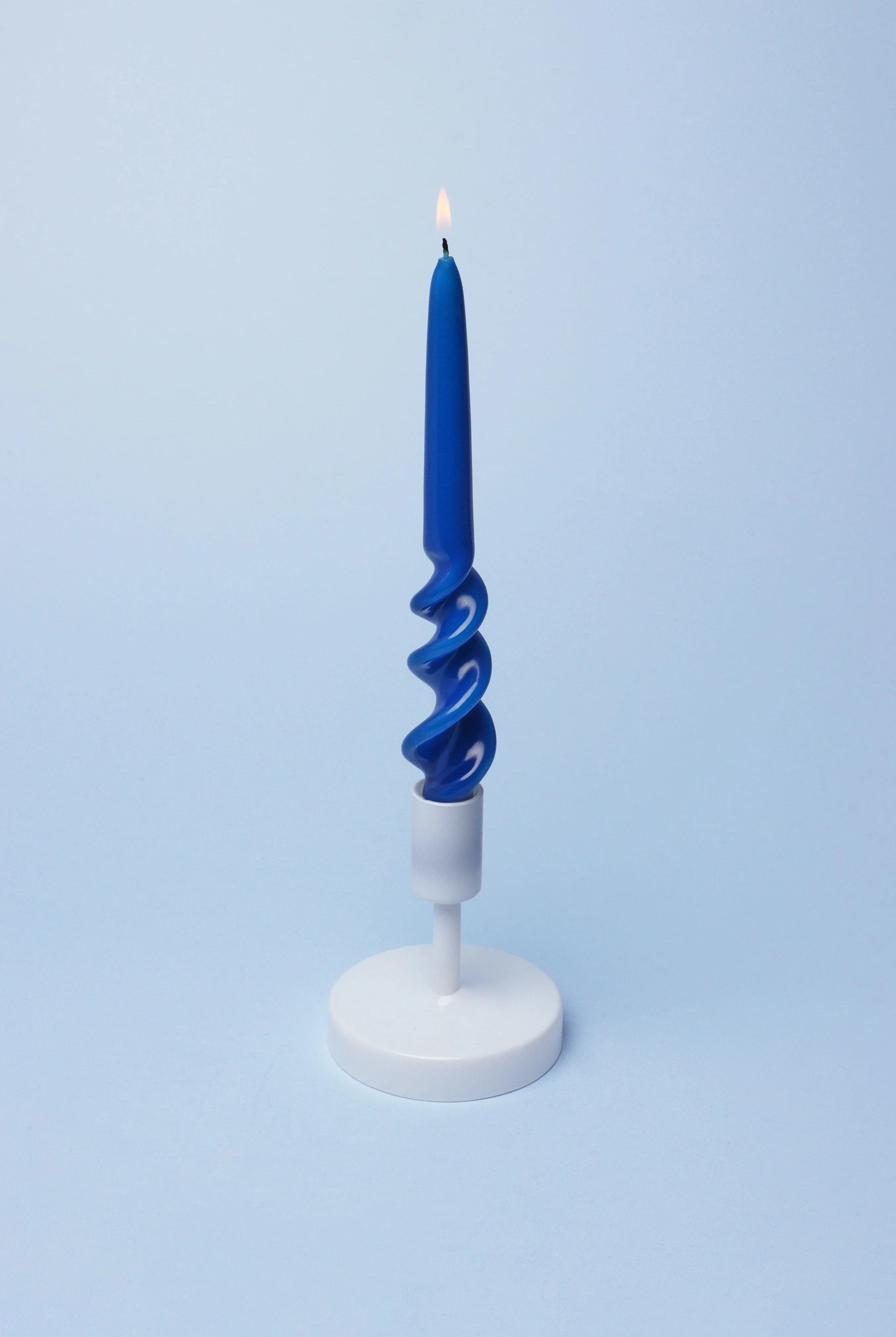Twiselle Set of 2 Spiral Twisted Hand Dipped Dinner Royal Blue Taper Candles - G Decor