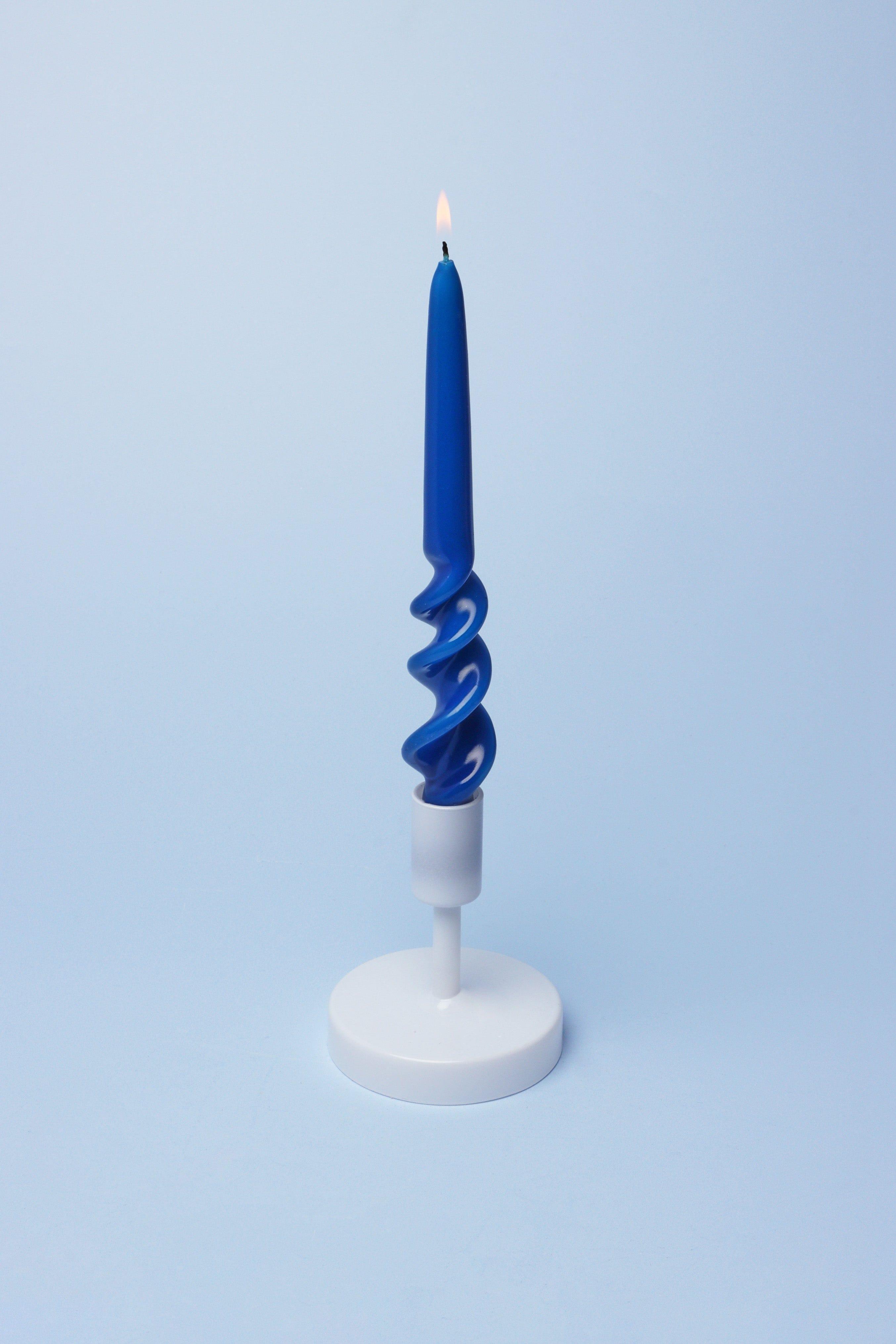 Twiselle Set of 2 Spiral Twisted Hand Dipped Dinner Royal Blue Taper Candles - G Decor