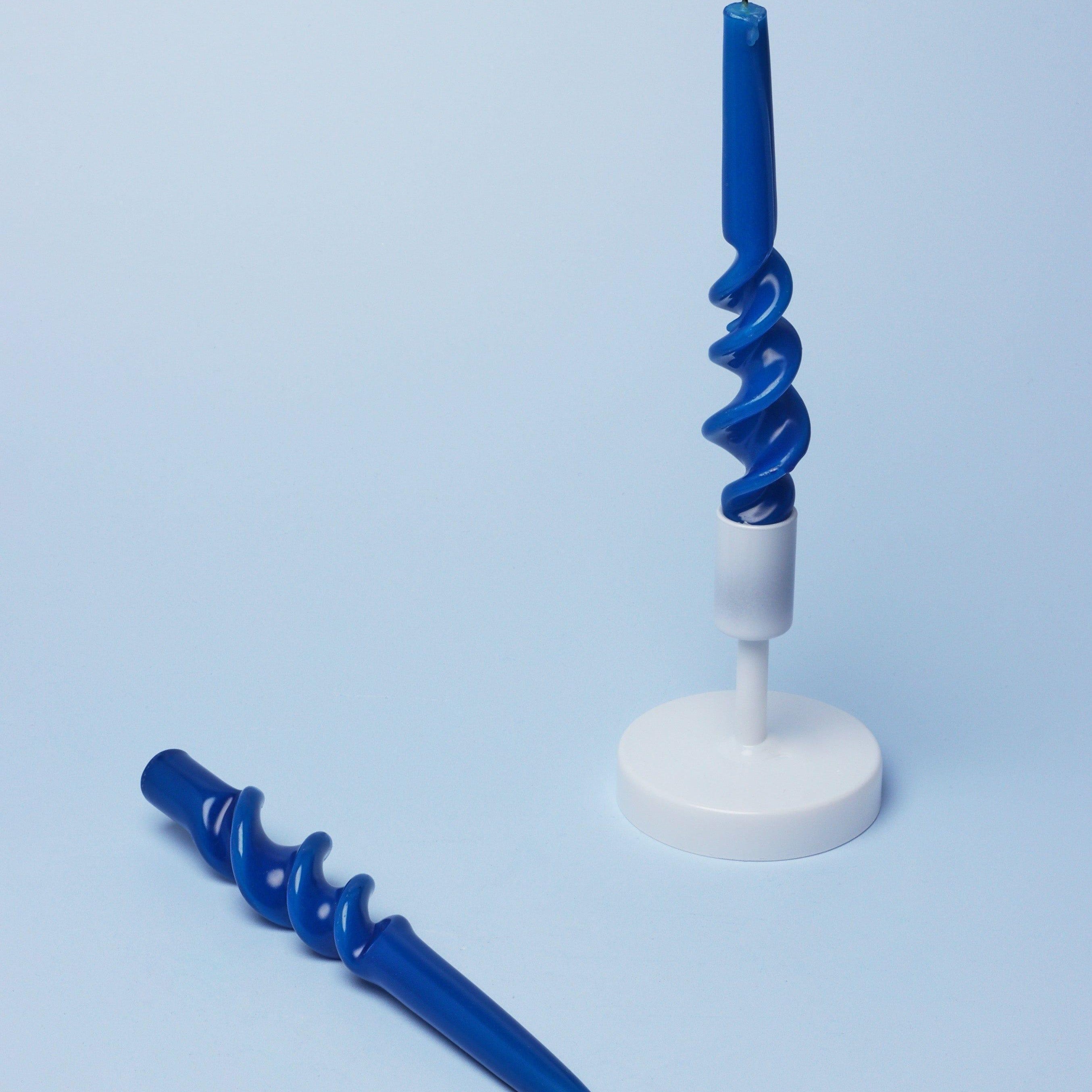 Twiselle Set of 2 Spiral Twisted Hand Dipped Dinner Royal Blue Taper Candles - G Decor