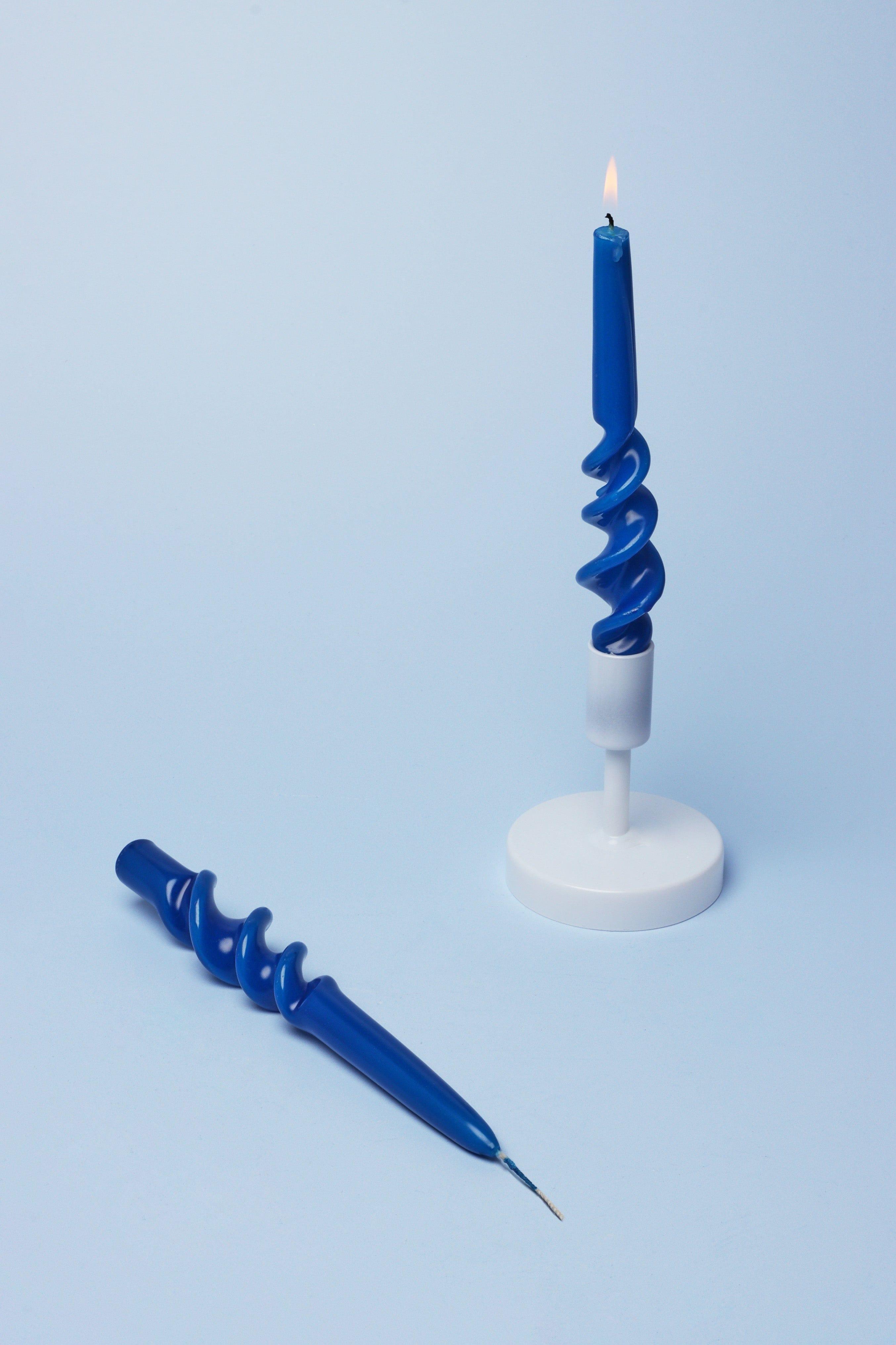 Twiselle Set of 2 Spiral Twisted Hand Dipped Dinner Royal Blue Taper Candles - G Decor