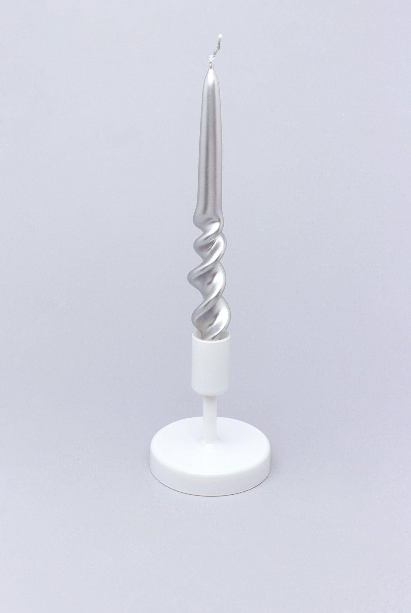 Twiselle Set of 2 Spiral Twisted Hand Dipped Dinner Silver Taper Candles - G Decor