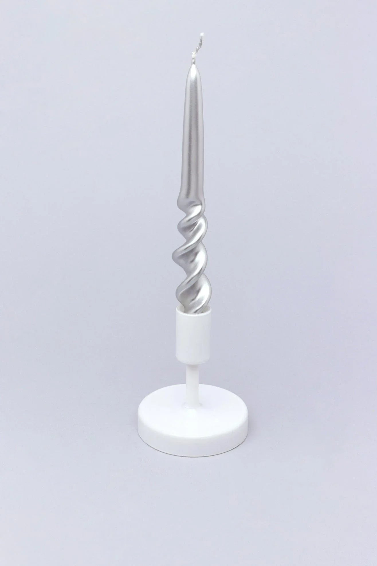 Twiselle Pair of Silver Spiral Twisted Taper Candles — alternate view, G Decor
