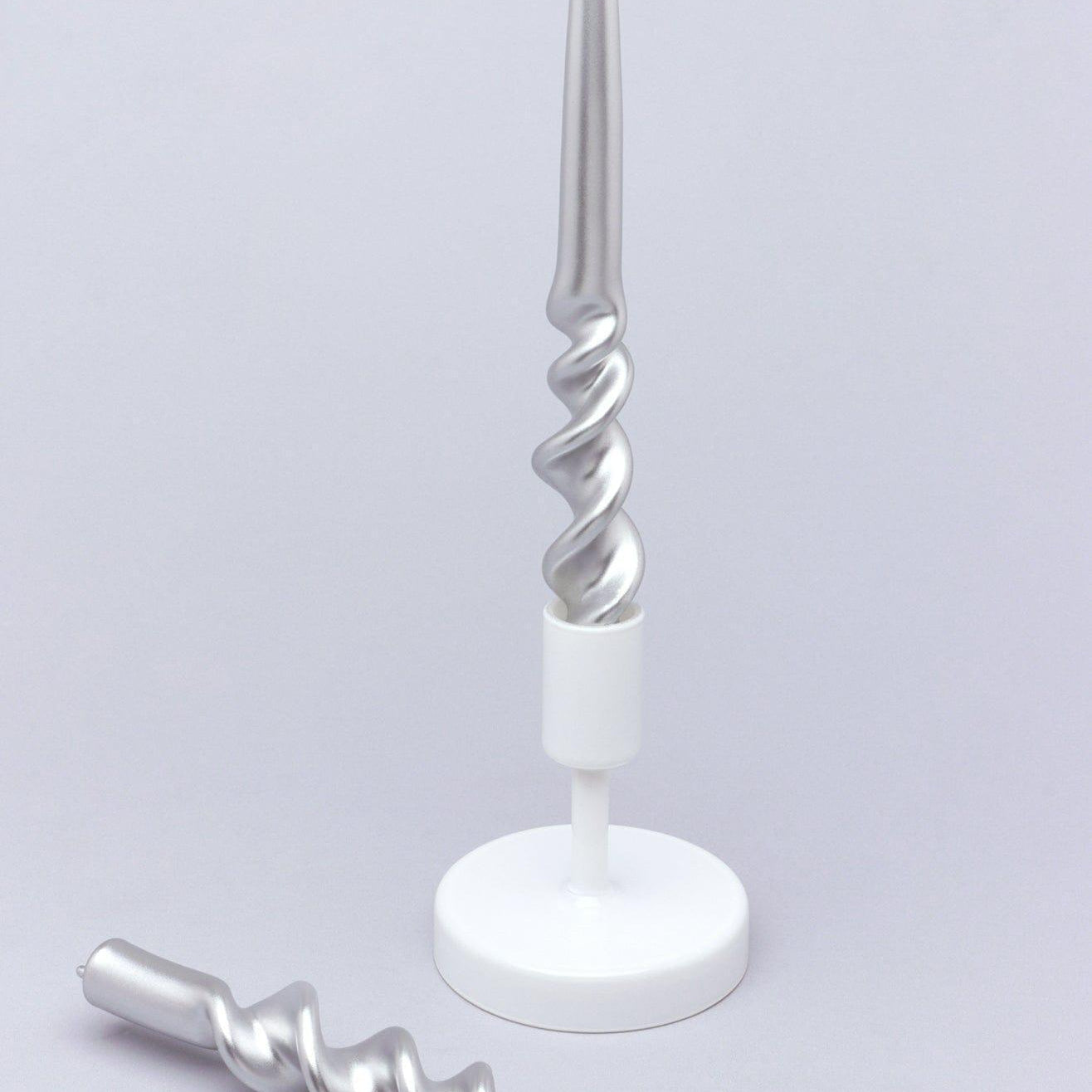 Twiselle Set of 2 Spiral Twisted Hand Dipped Dinner Silver Taper Candles - G Decor