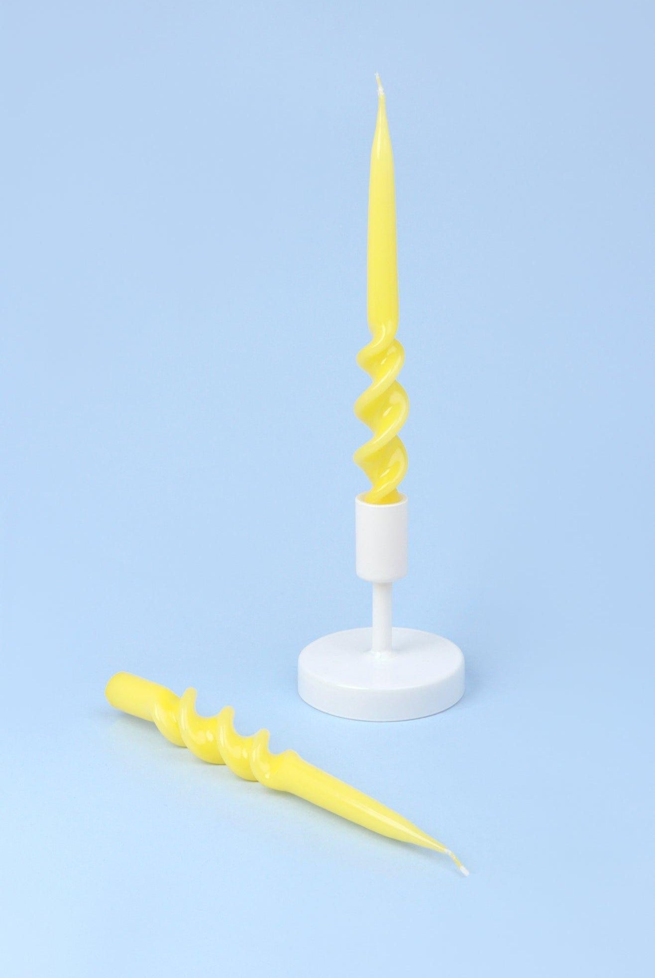 Twiselle Set of 2 Spiral Twisted Hand Dipped Dinner Sunny Yellow Taper Candles - G Decor