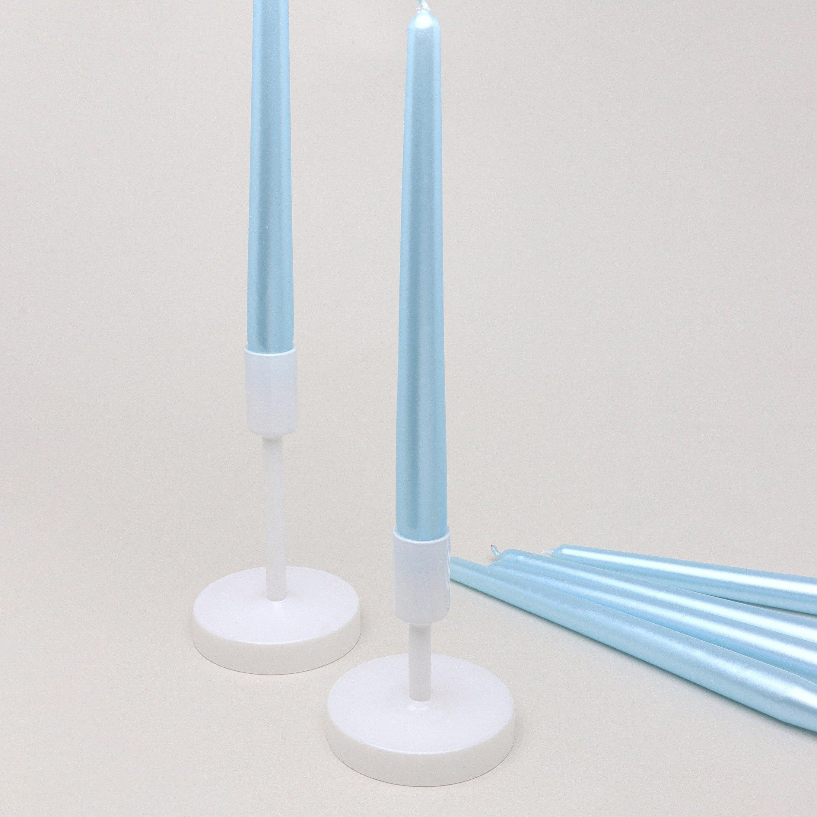 Velaré Blue Sky Set of 2, 10 or 20 Tall Hand-Finished Opaline Dinner Candles & Taper Candles - G Decor