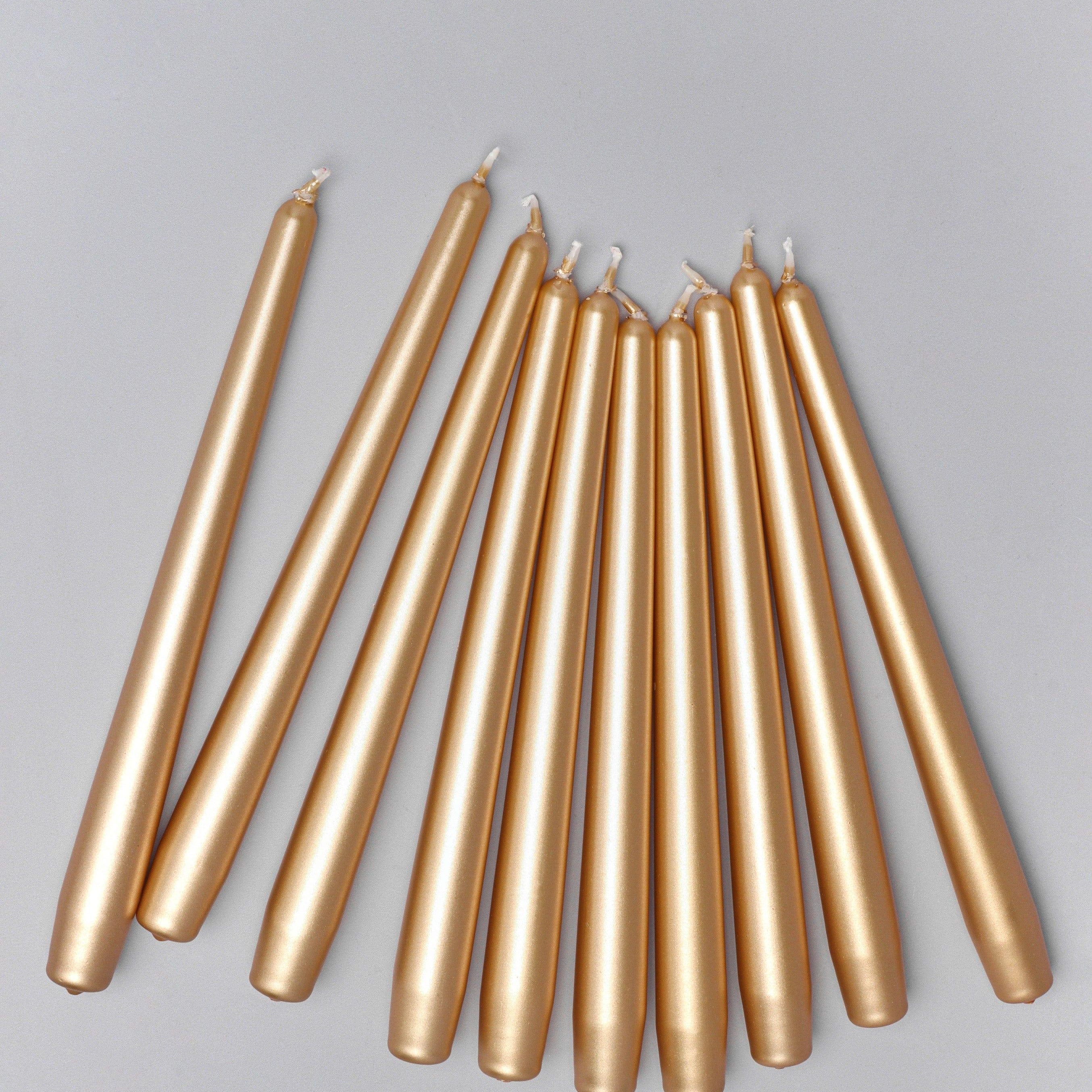 Velaré Brass Gold Set of 2, 10 or 20 Tall Hand-Finished Opaline Dinner Candles & Taper Candles - G Decor