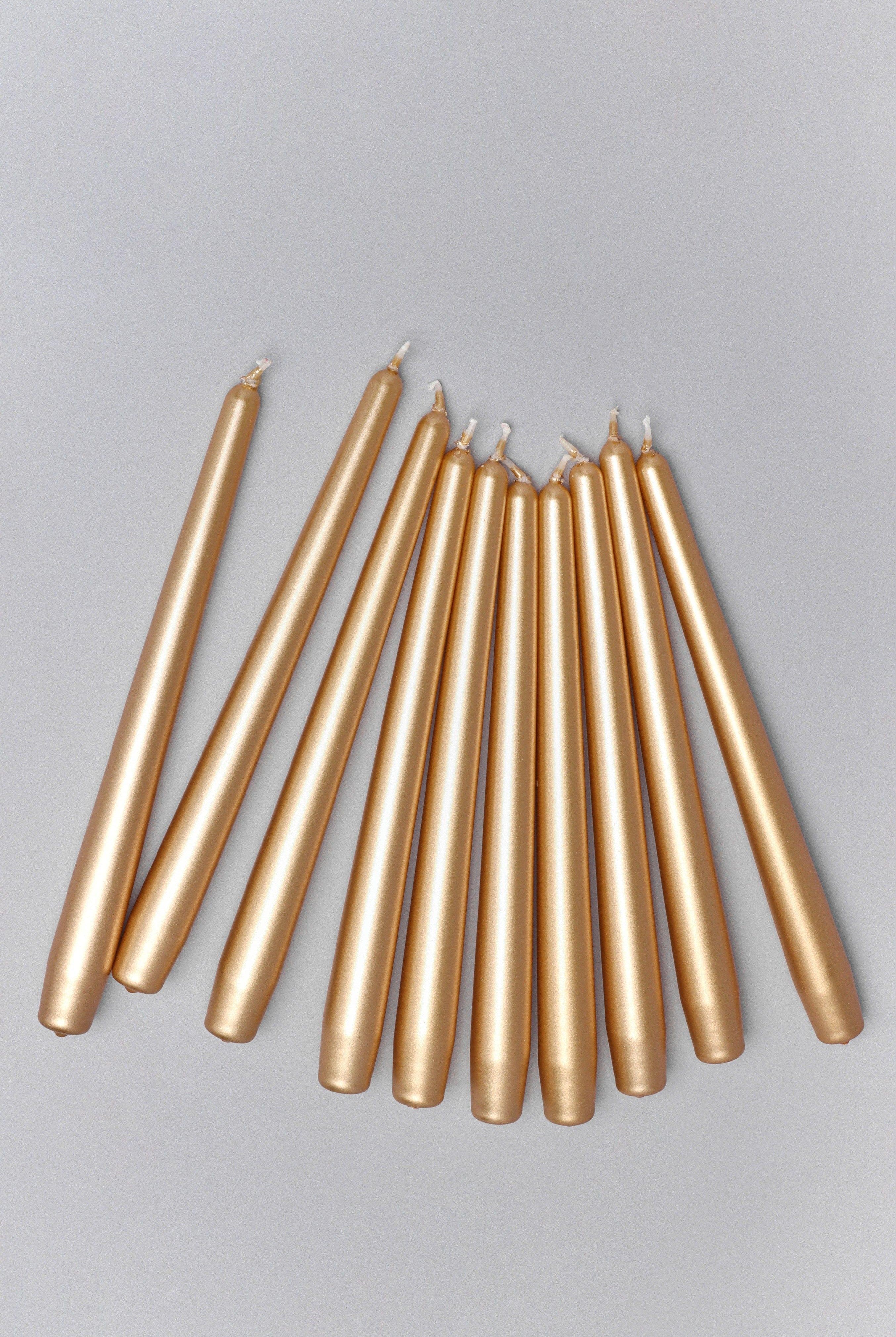Velaré Brass Gold Set of 2, 10 or 20 Tall Hand-Finished Opaline Dinner Candles & Taper Candles - G Decor