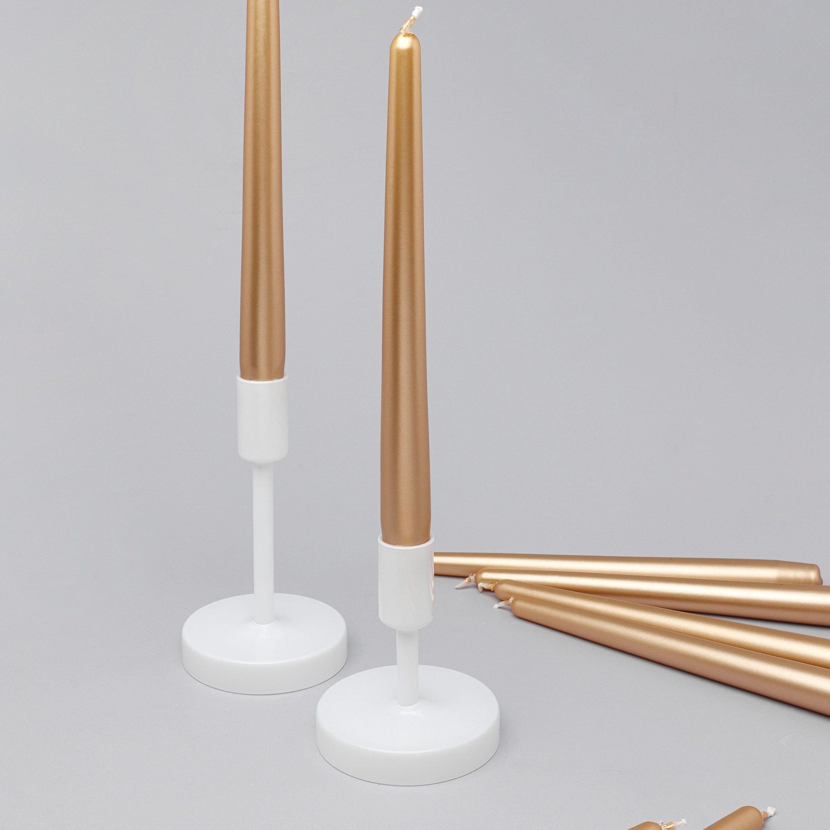 Velaré Brass Gold Set of 2, 10 or 20 Tall Hand-Finished Opaline Dinner Candles & Taper Candles - G Decor