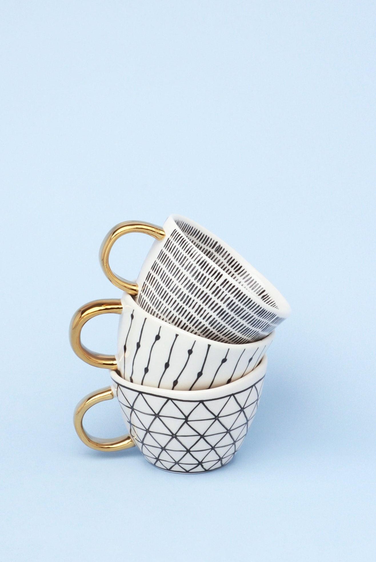 Ventura Hand-Painted & Handcrafted Glazed Geometric Ceramic Mug with Gold Handle - G Decor