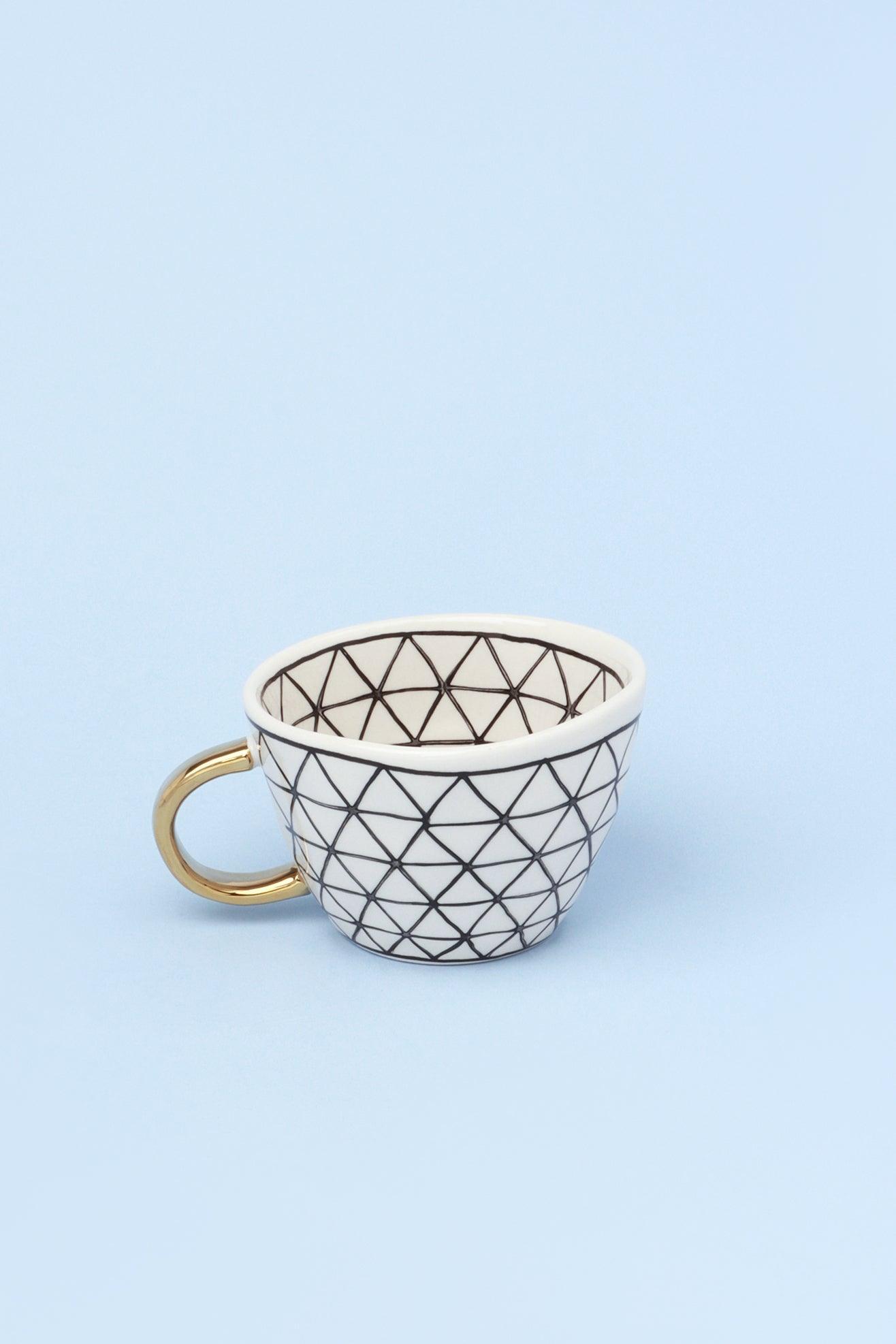 Ventura Hand-Painted & Handcrafted Glazed Geometric Ceramic Mug with Gold Handle - G Decor