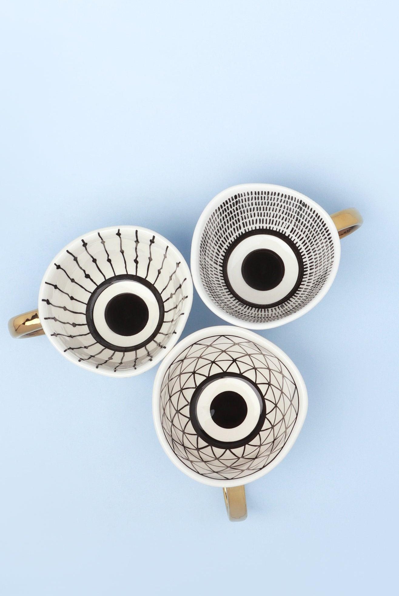 Ventura Hand-Painted & Handcrafted Glazed Geometric Ceramic Mug with Gold Handle - G Decor