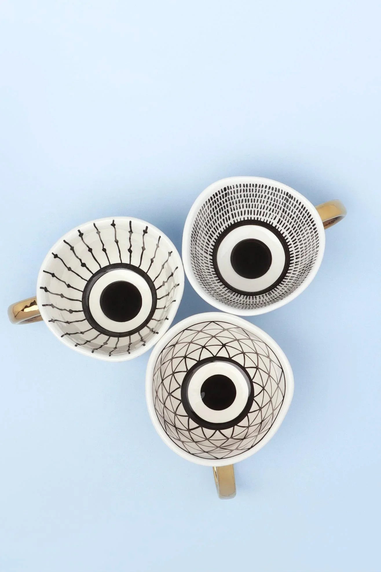 Ventura Hand-Painted & Handcrafted Glazed Geometric Ceramic Mug with Gold Handle - G Decor