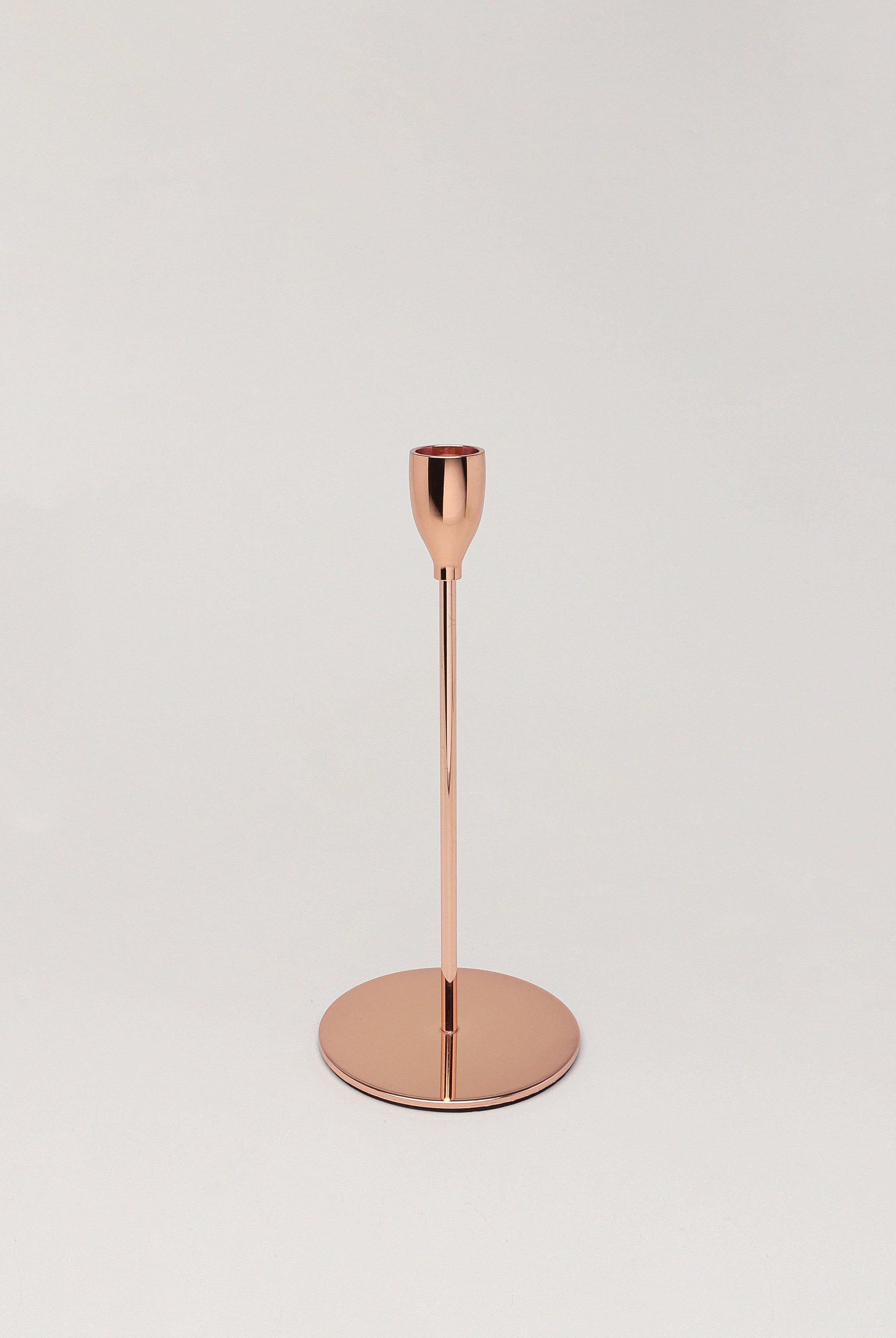 Verro Set of 3 Modern Rose Gold Stainless Steel Candle Holders Sleek Weighted Dinner Candlesticks - G Decor