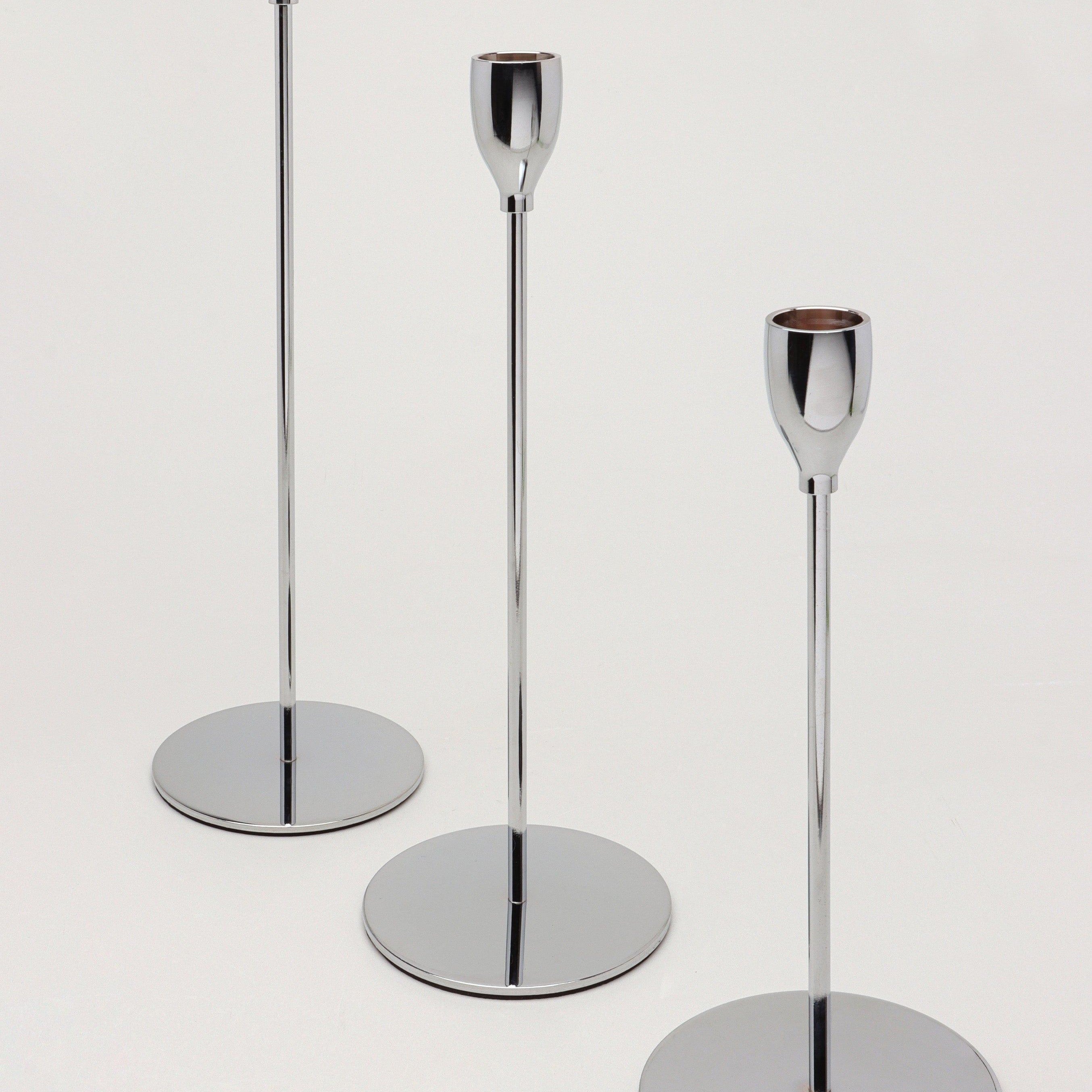 Verro Set of 3 Modern Silver Stainless Steel Candle Holders Sleek Weighted Dinner Candlesticks - G Decor