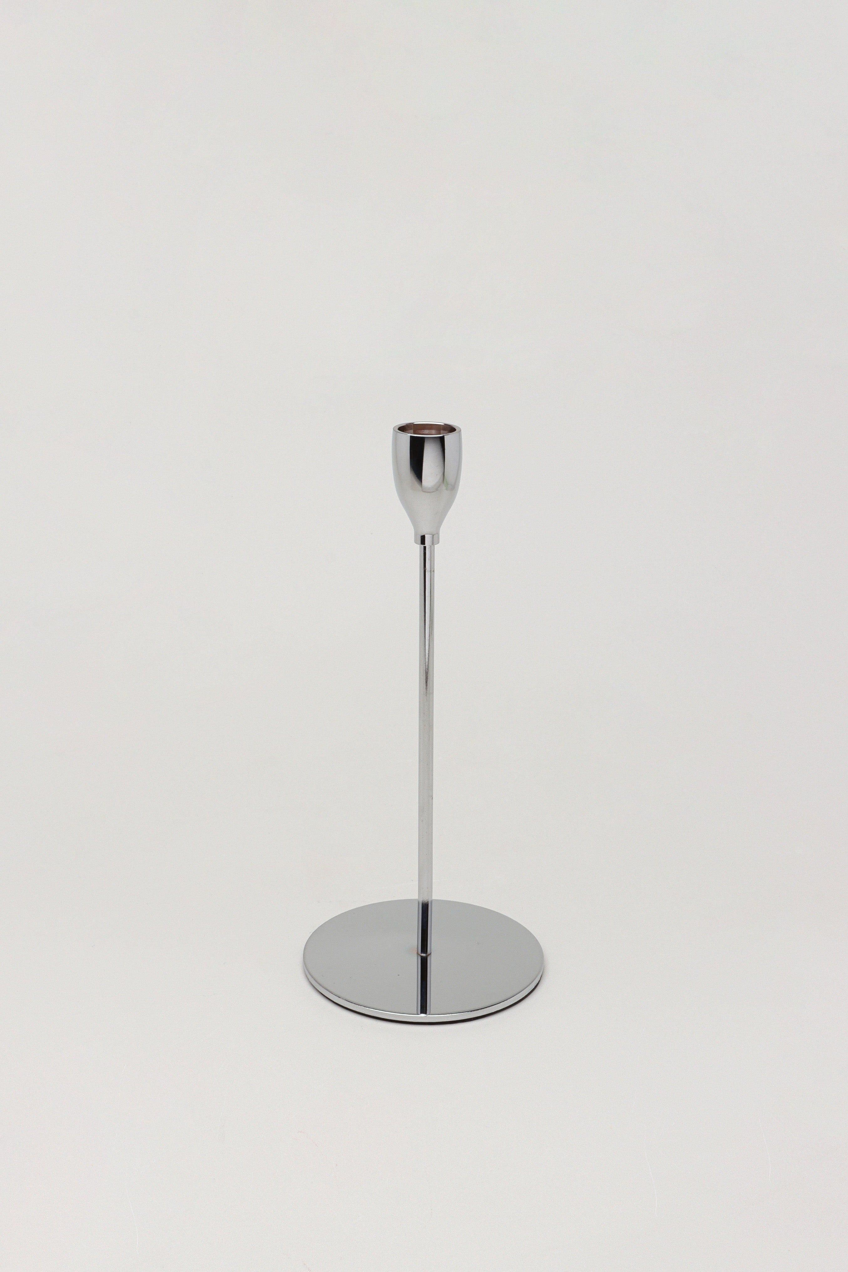 Verro Set of 3 Modern Silver Stainless Steel Candle Holders Sleek Weighted Dinner Candlesticks - G Decor