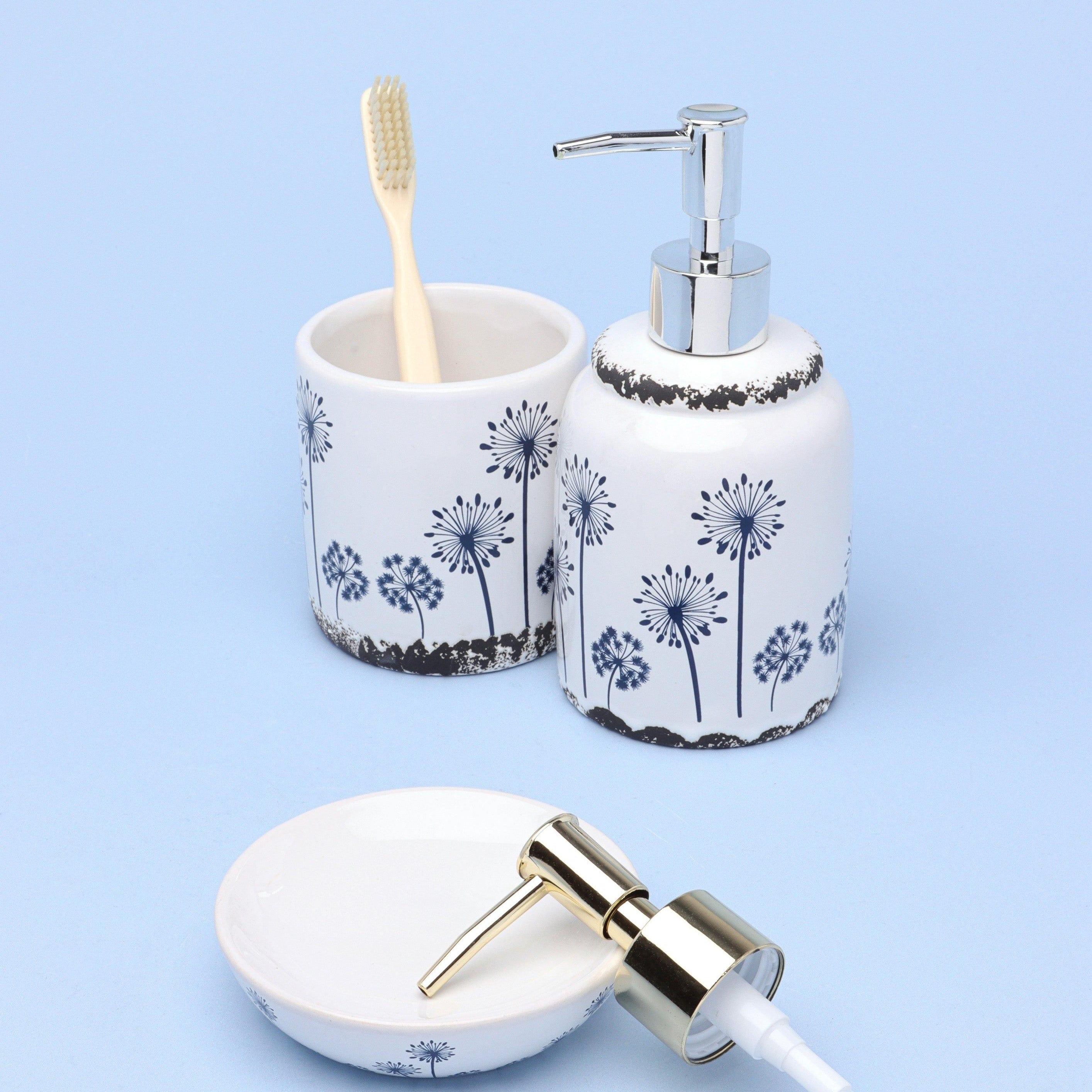 White and Blue Ceramic Bath Accessory Set - G Decor