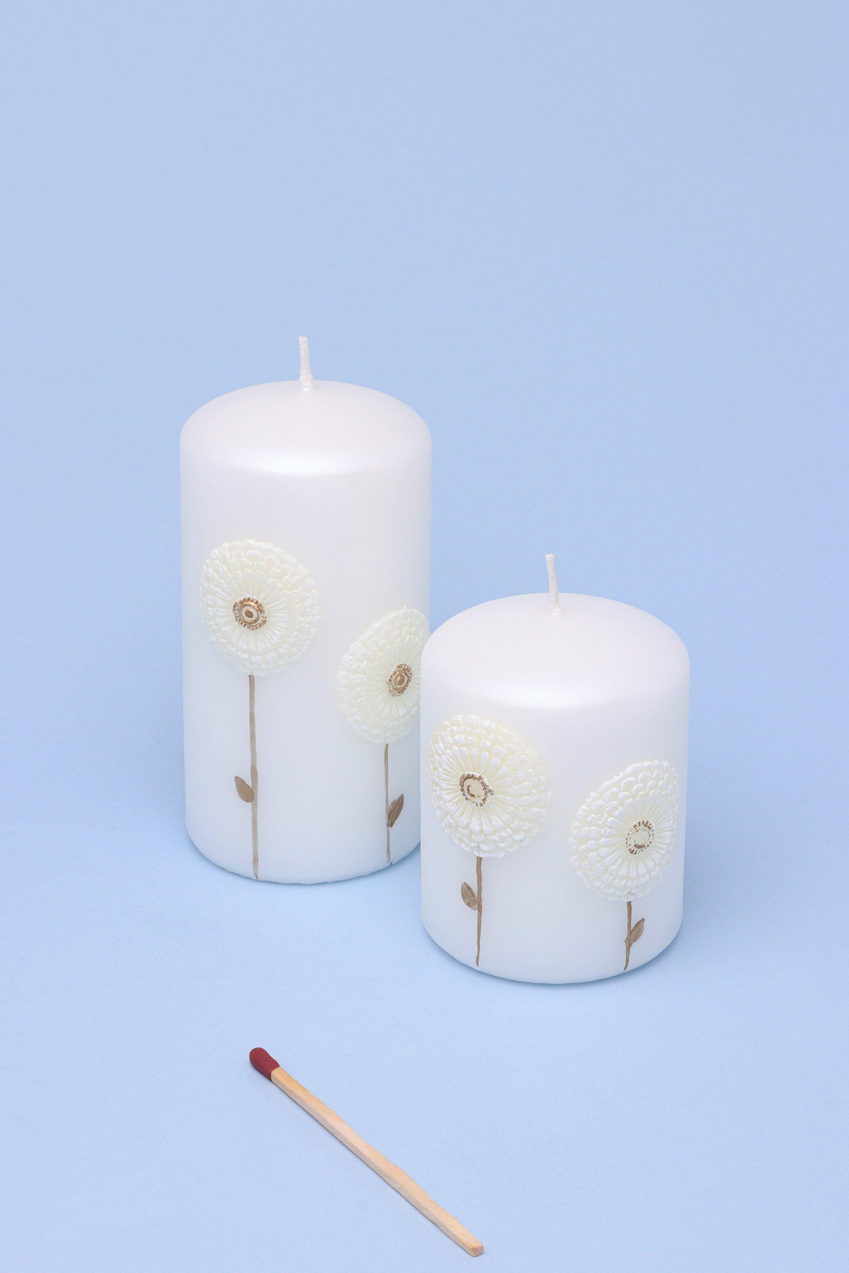 White Bloom Serenity Margaret Flower Hand-Finished Elegant Pillar Candle with Sculpted Floral Detail - G Decor