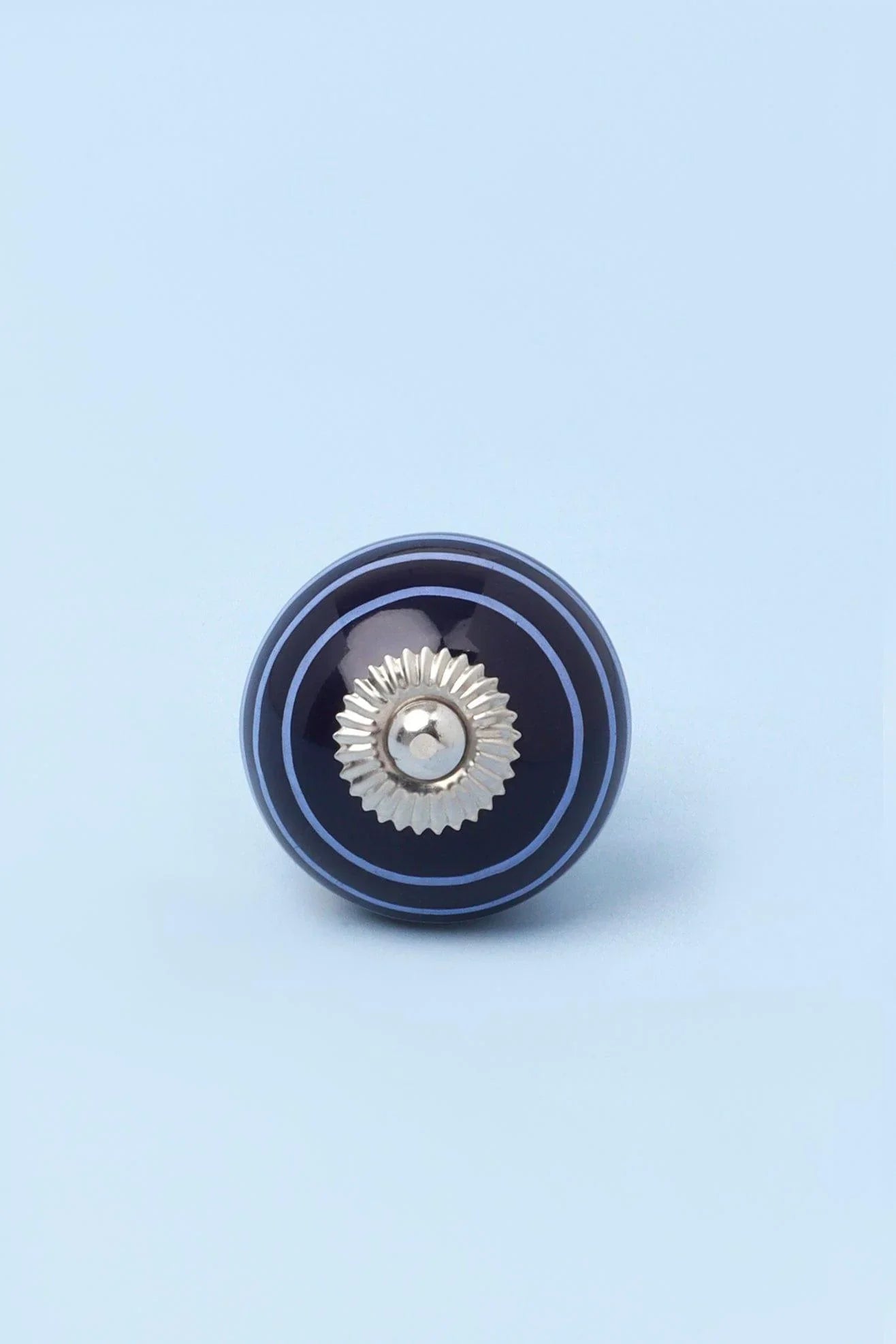 White Striped Ceramic Cabinet Knob in Dark Colours — close-up view, G Decor