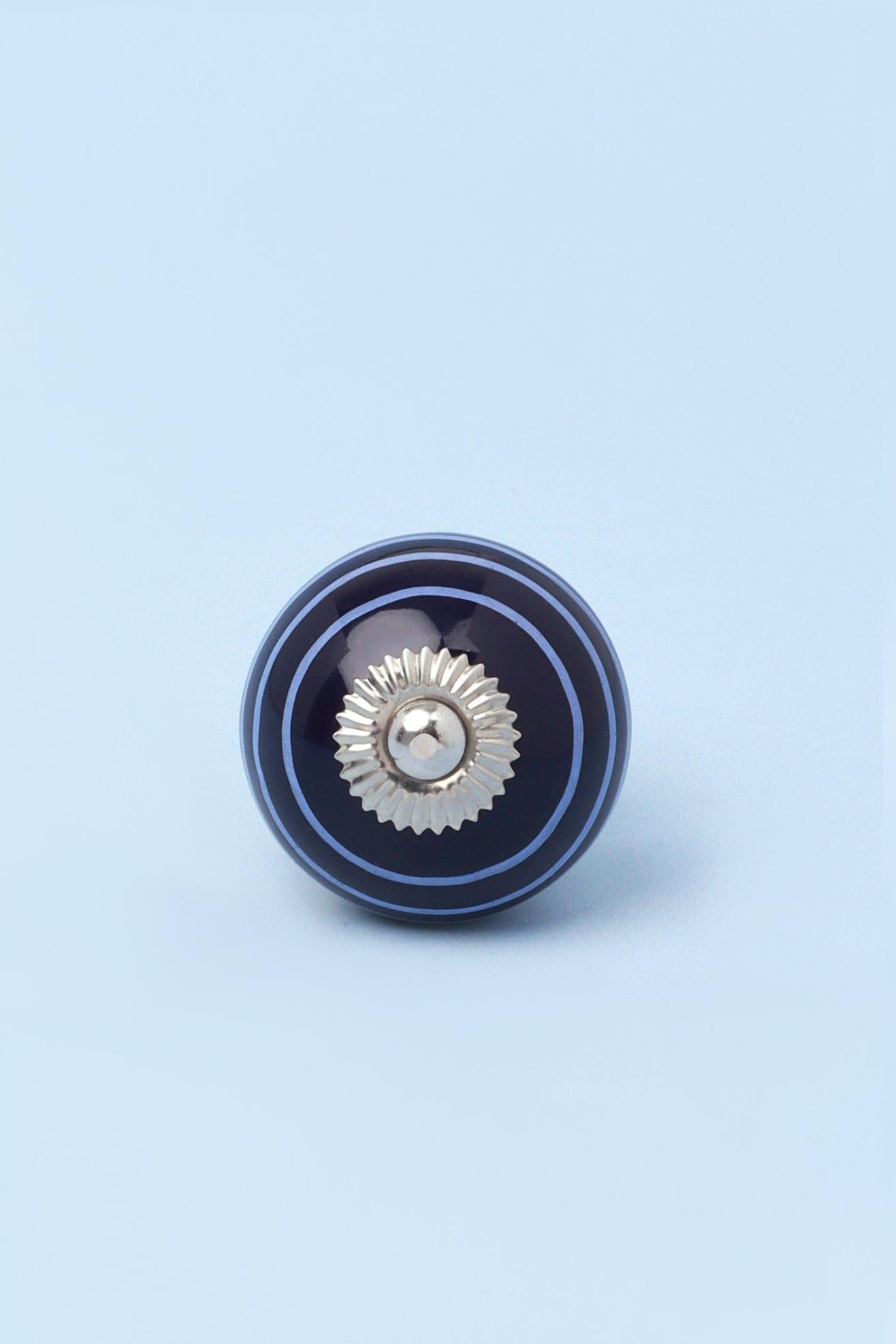 White Striped Handcrafted Ceramic Door Knob In Dark Colours - G Decor