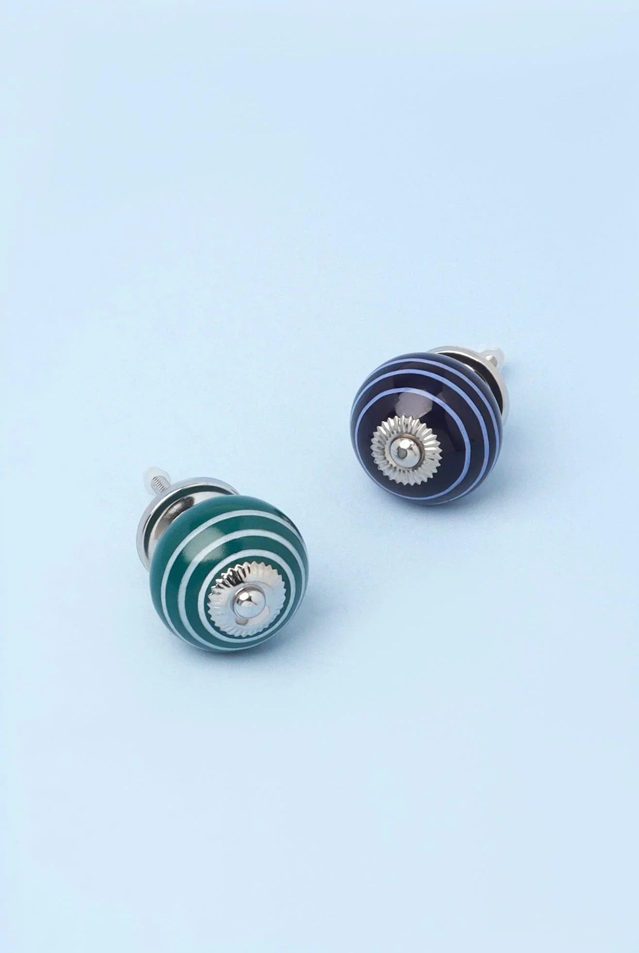 White Striped Handcrafted Ceramic Door Knob In Dark Colours - G Decor