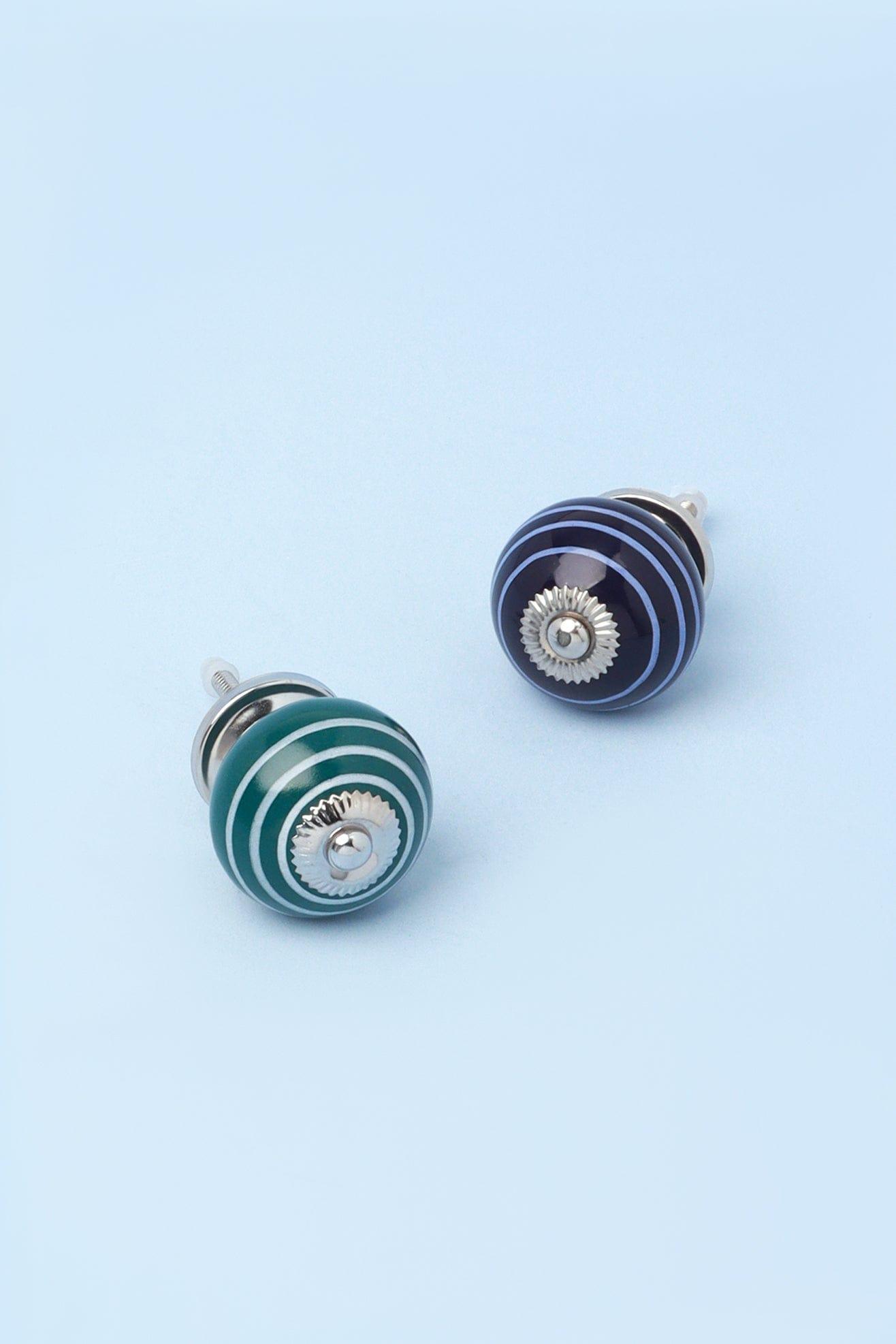 White Striped Handcrafted Ceramic Door Knob In Dark Colours - G Decor