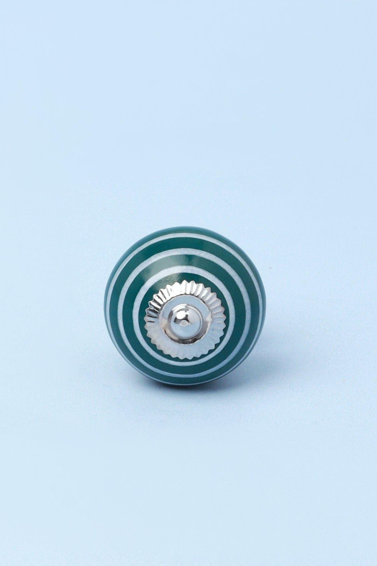 White Striped Handcrafted Ceramic Door Knob In Dark Colours - G Decor