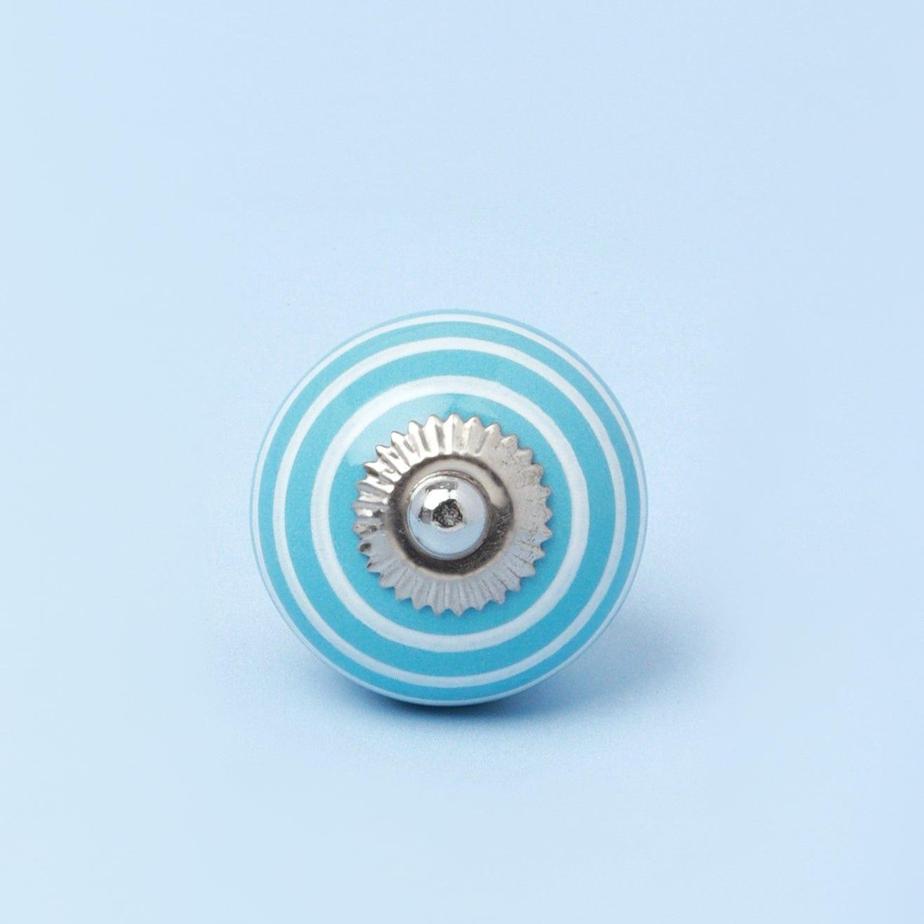 White Striped Handcrafted Ceramic Door Knob In Gray and Light Blue - G Decor