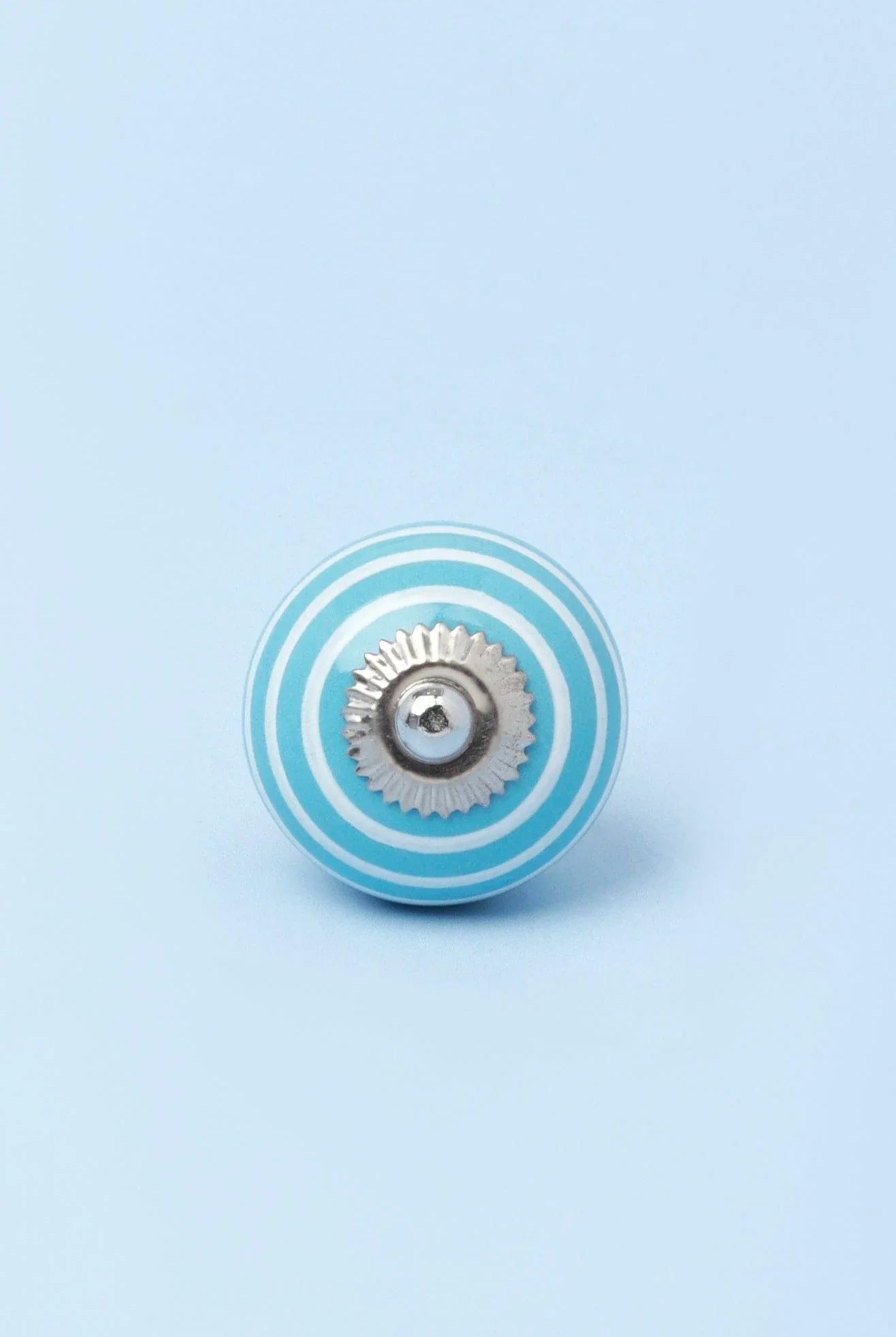 White Striped Handcrafted Ceramic Door Knob In Gray and Light Blue - G Decor