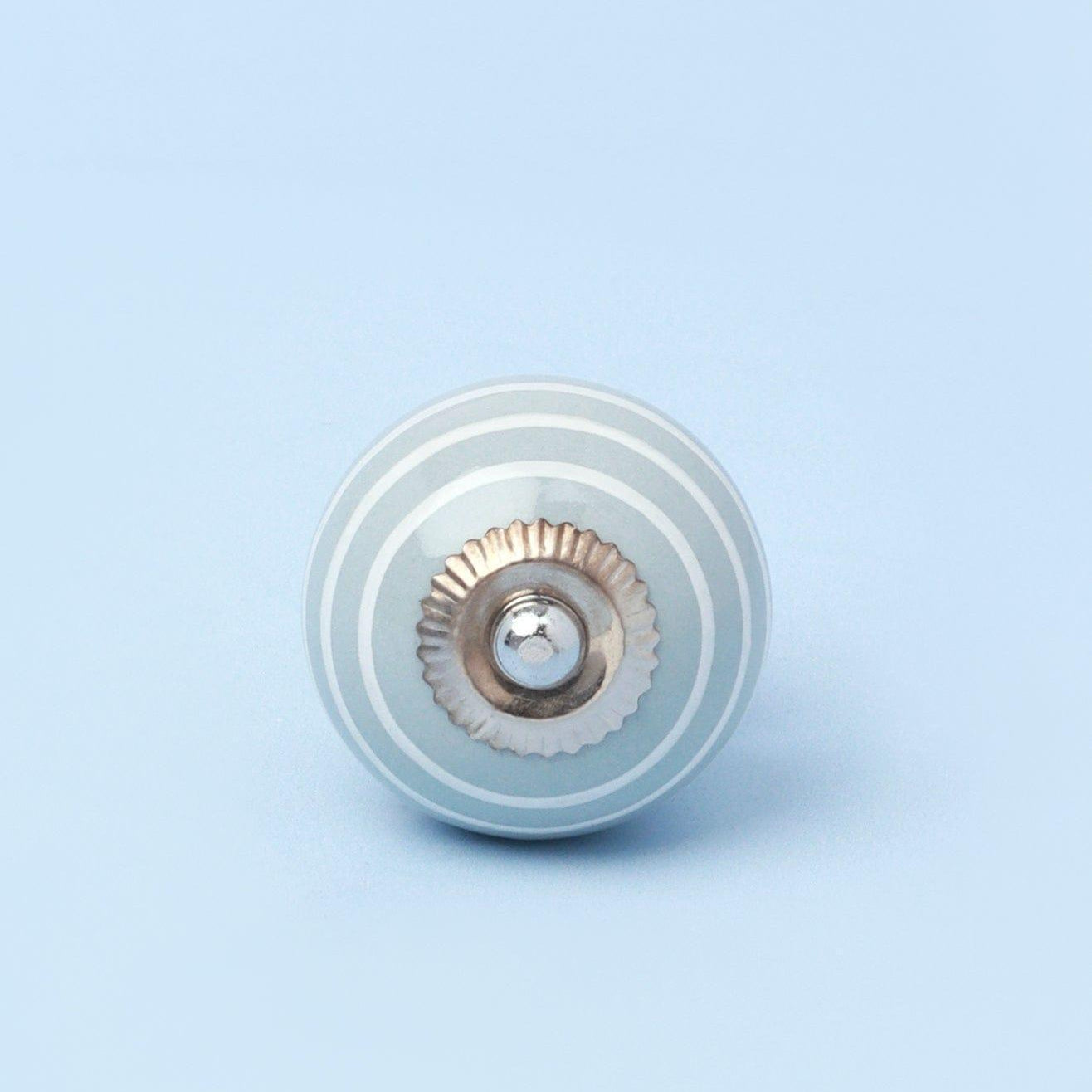 White Striped Handcrafted Ceramic Door Knob In Gray and Light Blue - G Decor