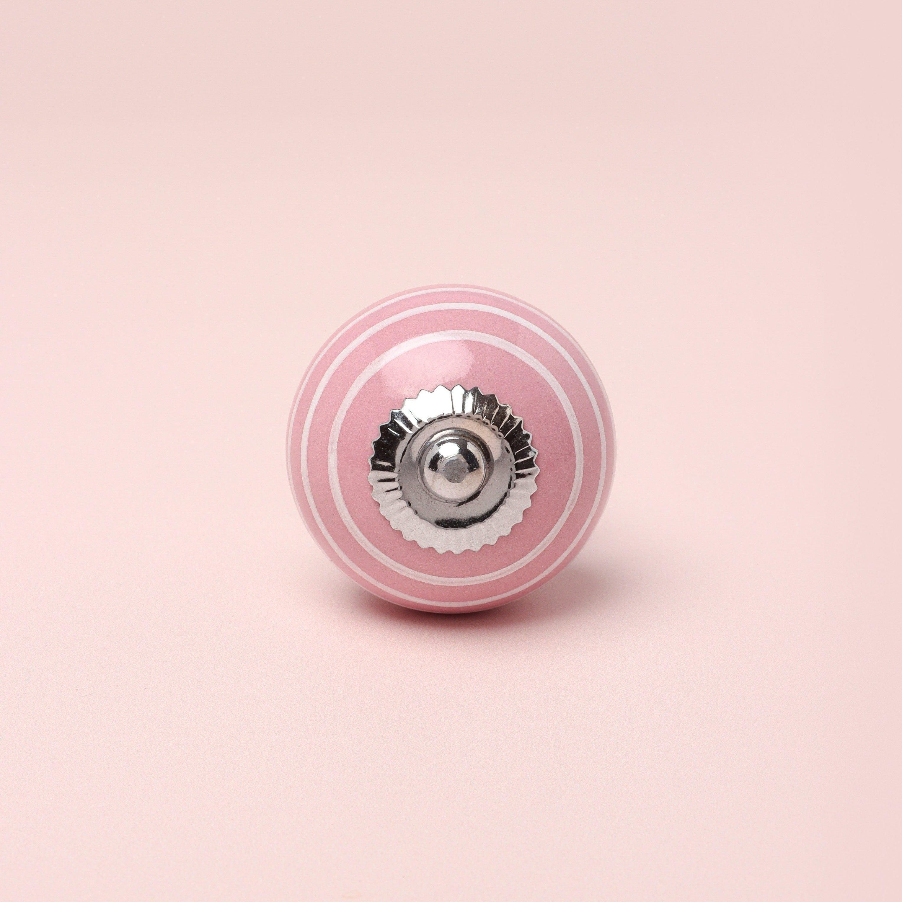 White Striped Handcrafted Ceramic Door Knob In Pink And Yellow Colours - G Decor