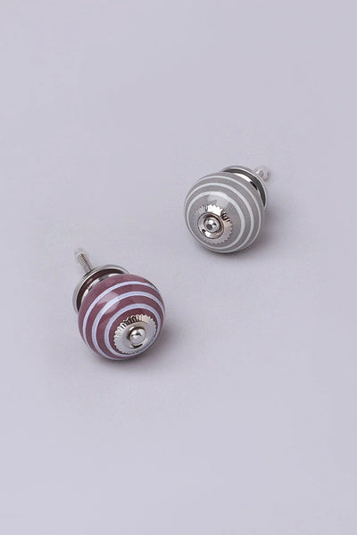 White Striped Hand-Painted Ceramic Knob — Purple & Dark Grey