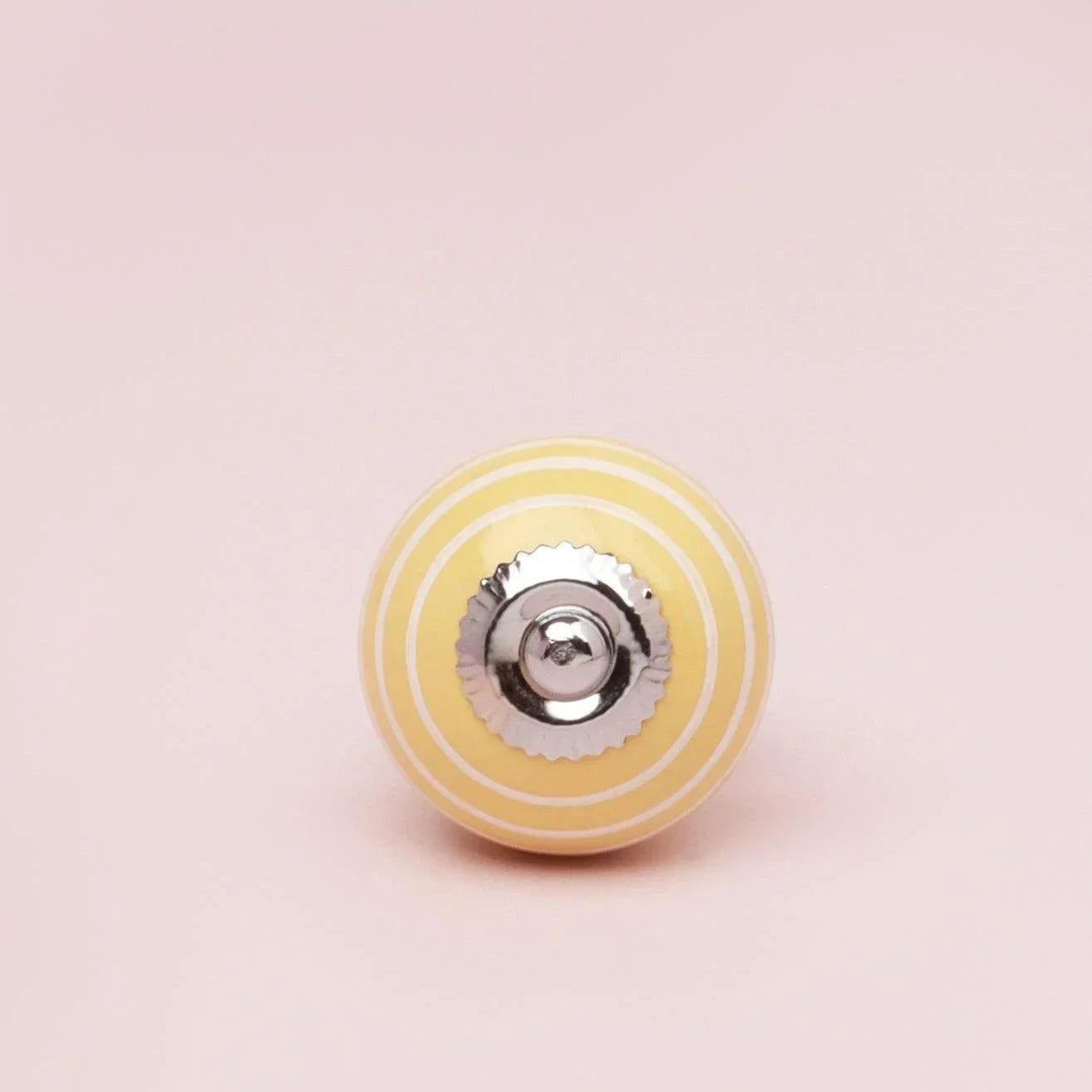 White Striped Handcrafted Ceramic Door Knob Pastel Pink And Yellow Colours - G Decor