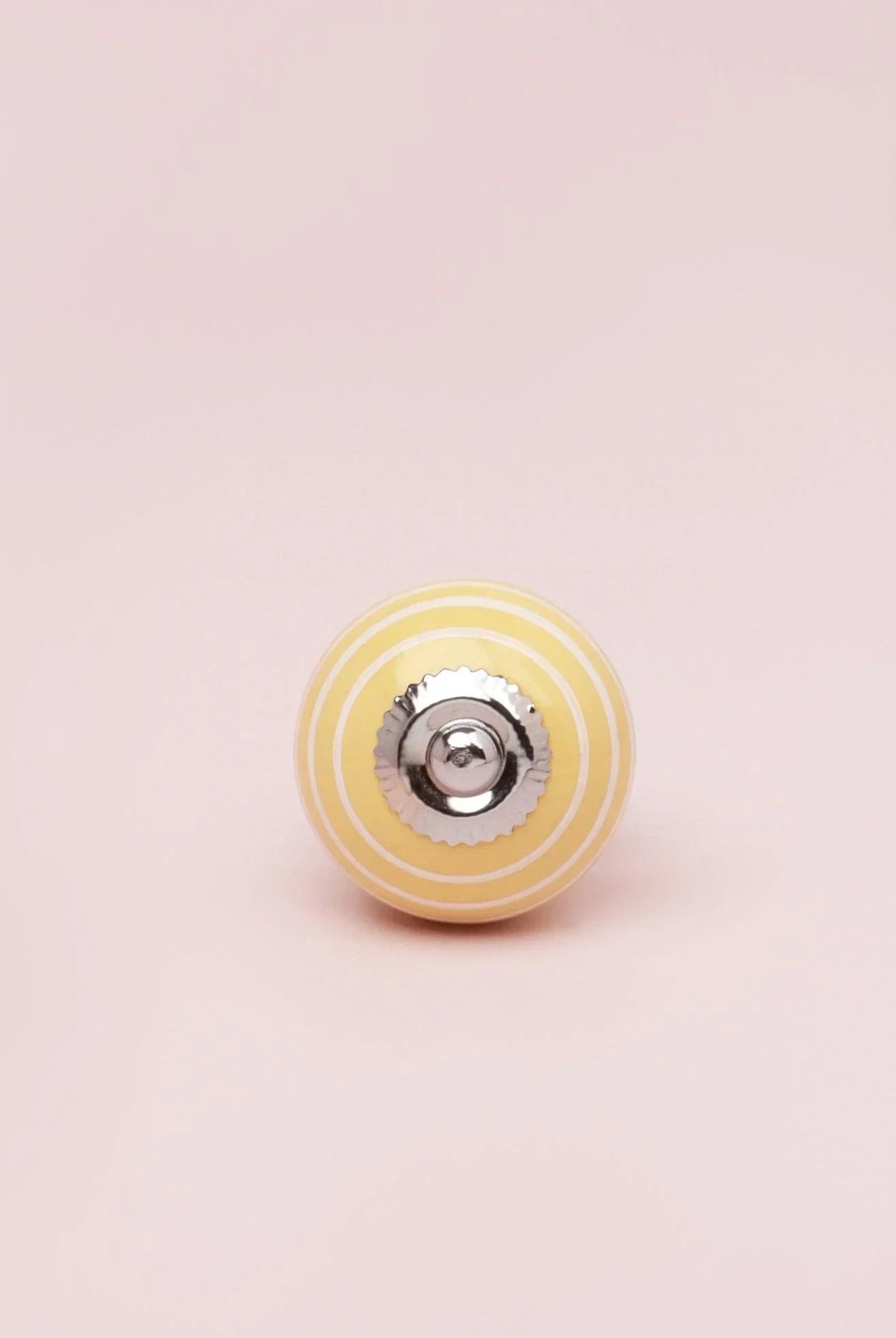 White Striped Handcrafted Ceramic Door Knob Pastel Pink And Yellow Colours - G Decor