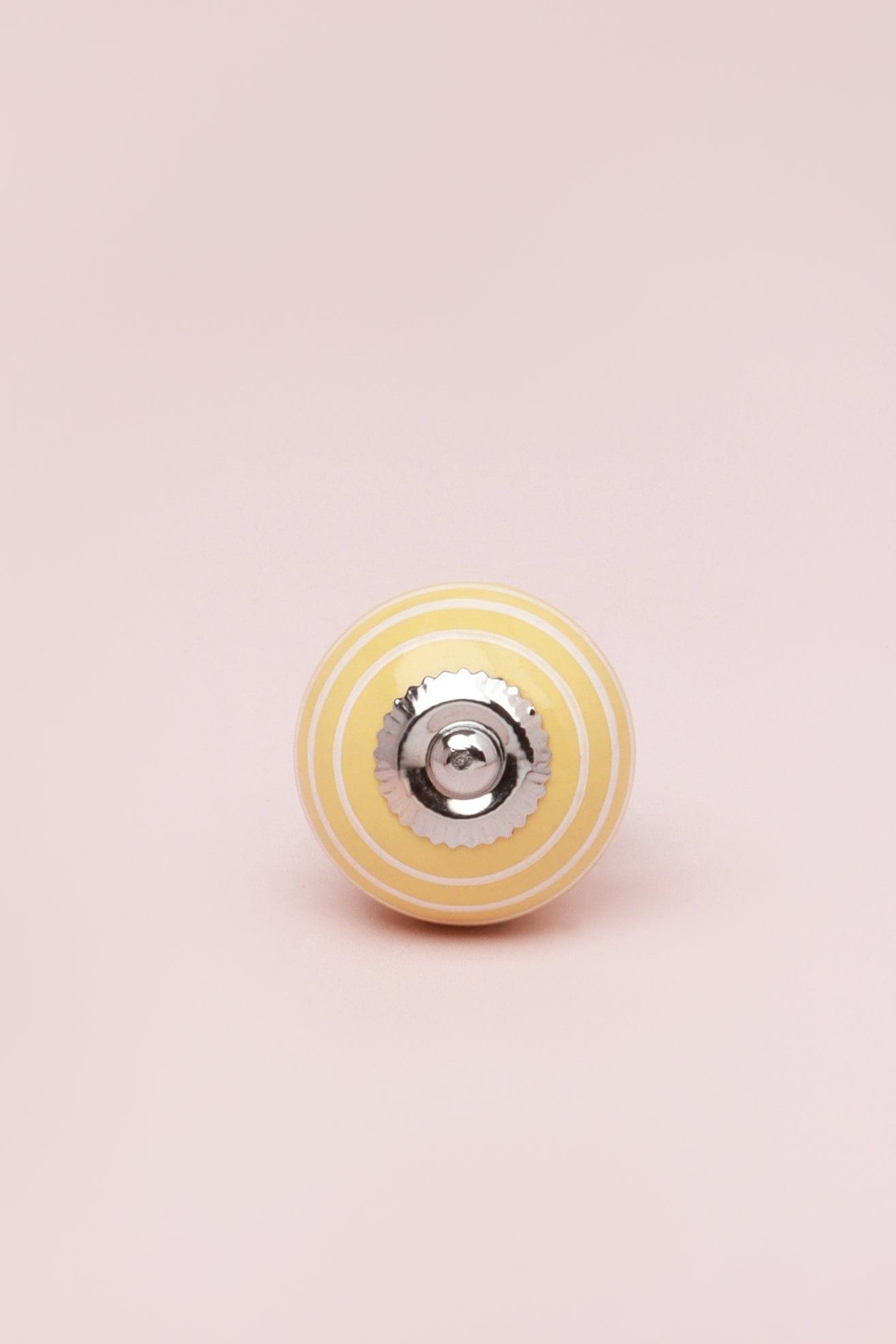 White Striped Handcrafted Ceramic Door Knob Pastel Pink And Yellow Colours - G Decor