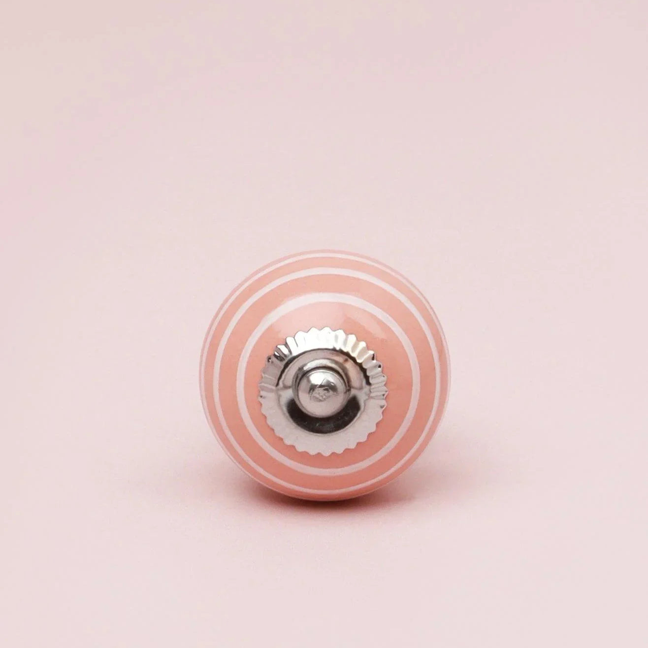 White Striped Handcrafted Ceramic Door Knob Pastel Pink And Yellow Colours - G Decor