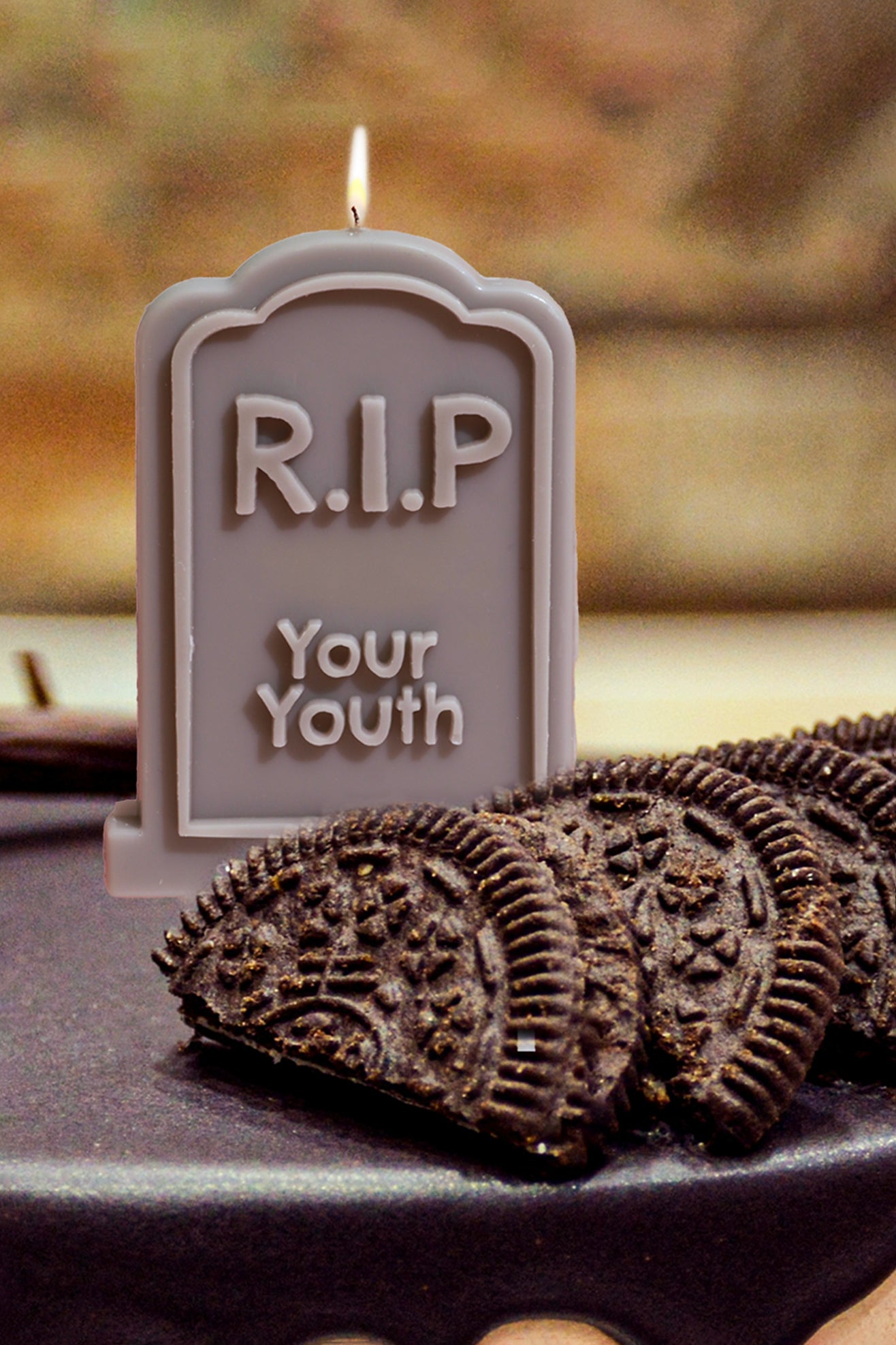 Gravestone Cake Candle with "R.I.P Your Youth"