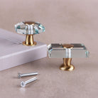 Octagon and rectangle clear glass cabinet knobs with their fixing screws