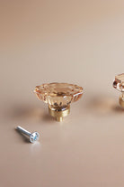 Fluted oval champagne crystal glass cabinet knob, 45mm, scalloped edge