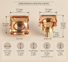 Technical drawing, square champagne glass knob 015074, 25.5mm